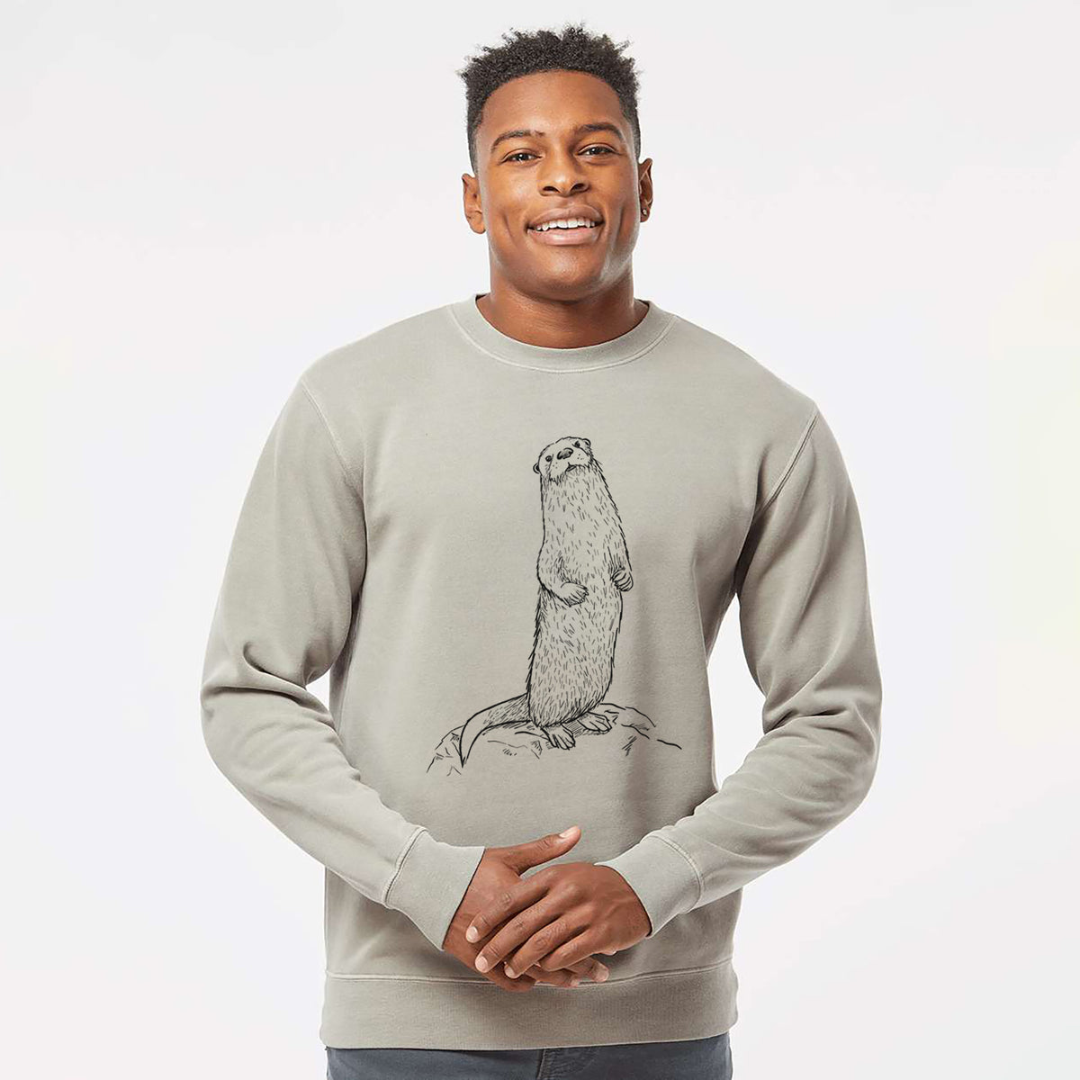 North American River Otter - Lontra canadensis - Unisex Pigment Dyed Crew Sweatshirt