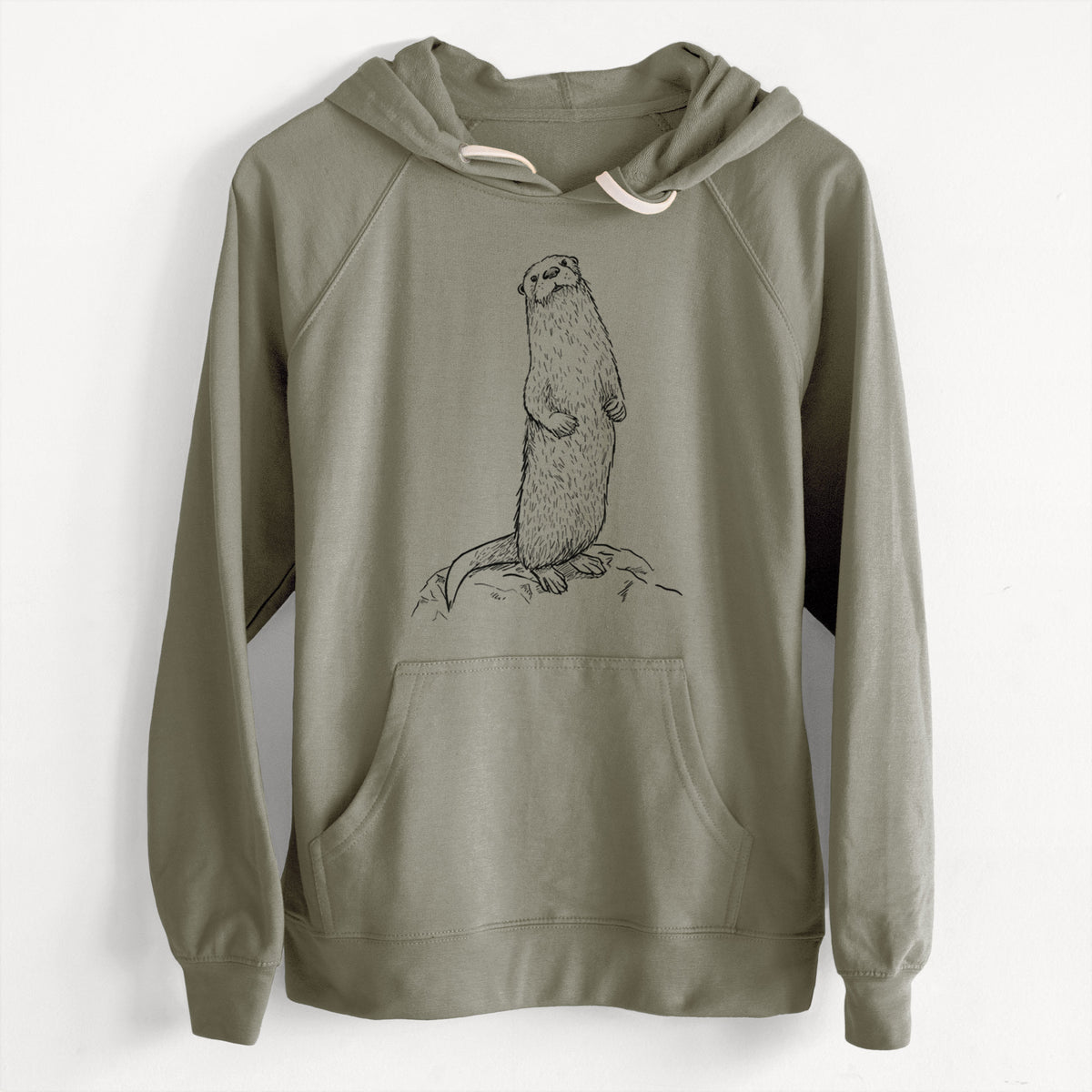 CLEARANCE - North American River Otter - Lontra canadensis  - Unisex Slim Fit Loopback Terry Hoodie