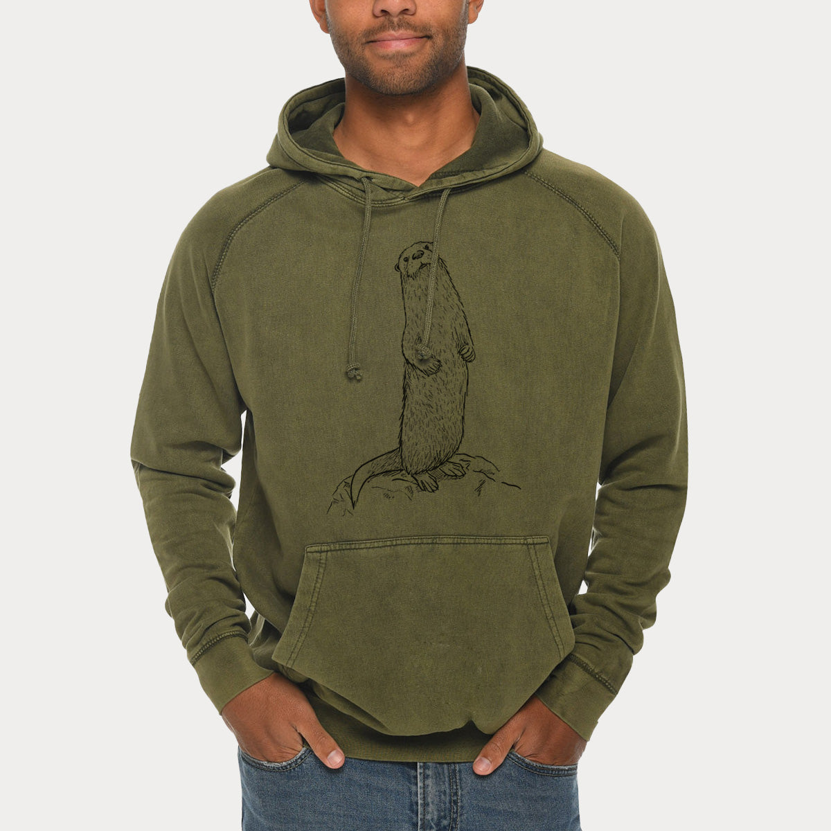 North American River Otter - Lontra canadensis  - Mid-Weight Unisex Vintage 100% Cotton Hoodie
