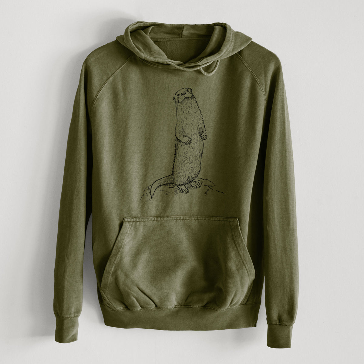 North American River Otter - Lontra canadensis  - Mid-Weight Unisex Vintage 100% Cotton Hoodie