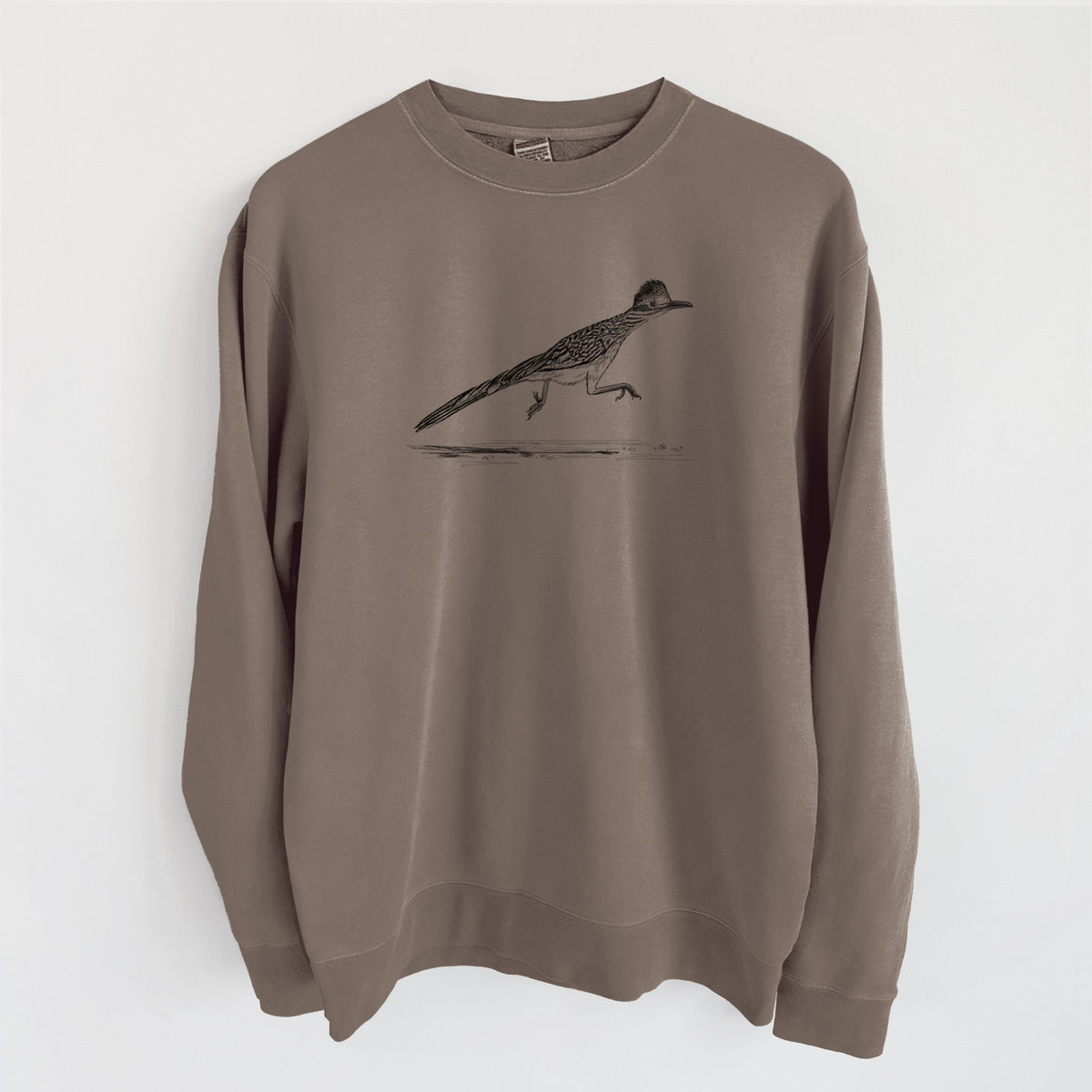 Greater Roadrunner - Geococcyx californianus - Unisex Pigment Dyed Crew Sweatshirt in Espresso Brown Color