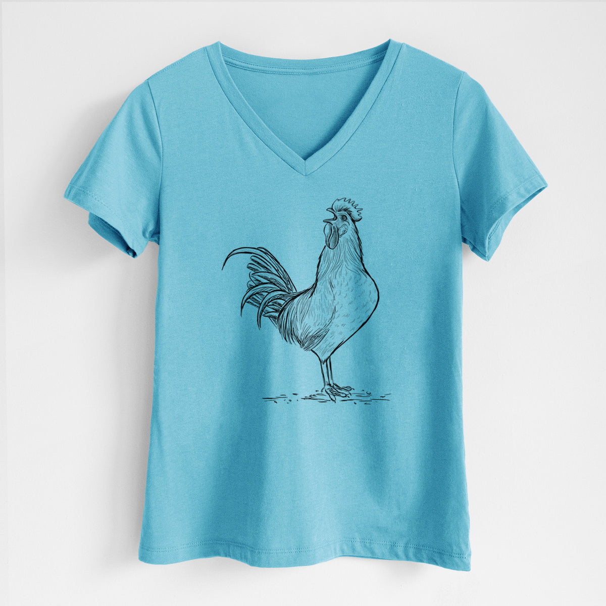 Crowing Rooster - Brown Leghorn Chicken - Women&#39;s Lightweight Relaxed Fit 100% Cotton V-neck