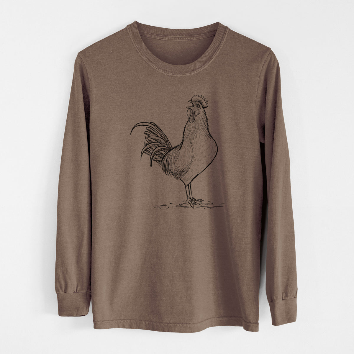 Crowing Rooster - Brown Leghorn Chicken - Unisex Comfort Colors 100% Cotton Long Sleeve