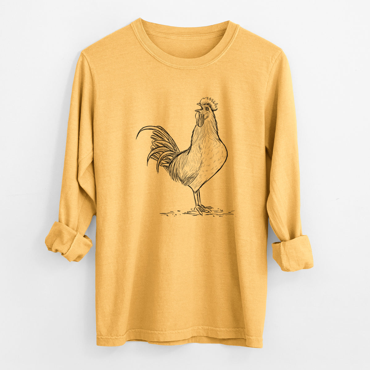 Crowing Rooster - Brown Leghorn Chicken - Unisex Comfort Colors 100% Cotton Long Sleeve
