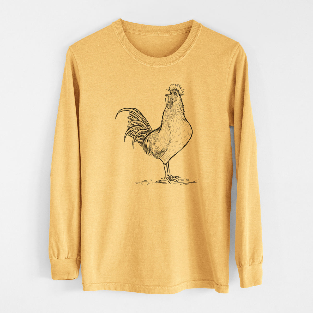 Crowing Rooster - Brown Leghorn Chicken - Men&#39;s Heavyweight 100% Cotton Long Sleeve