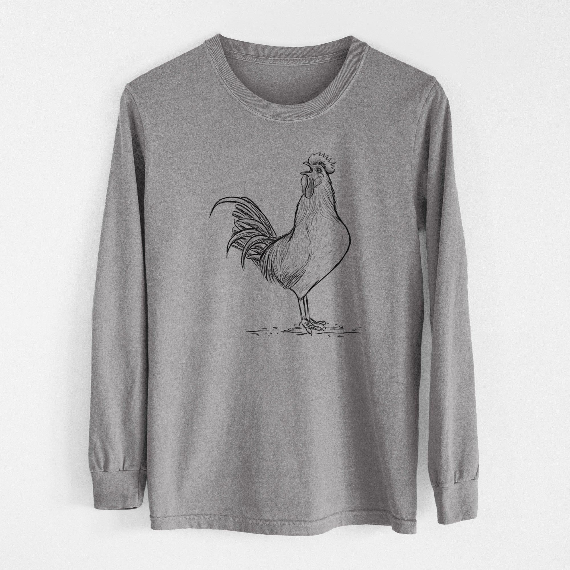 Crowing Rooster - Brown Leghorn Chicken - Unisex Comfort Colors 100% Cotton Long Sleeve