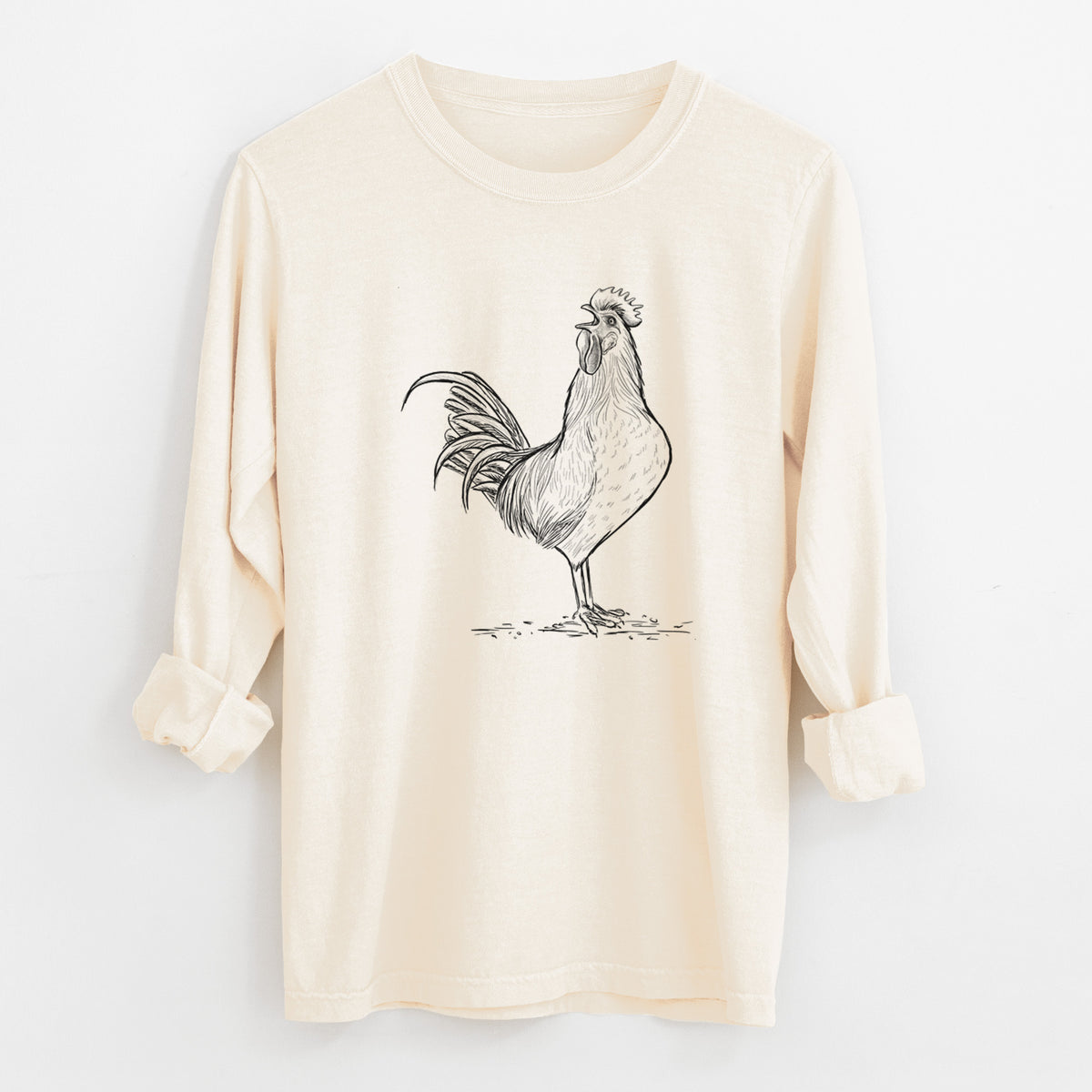 Crowing Rooster - Brown Leghorn Chicken - Unisex Comfort Colors 100% Cotton Long Sleeve