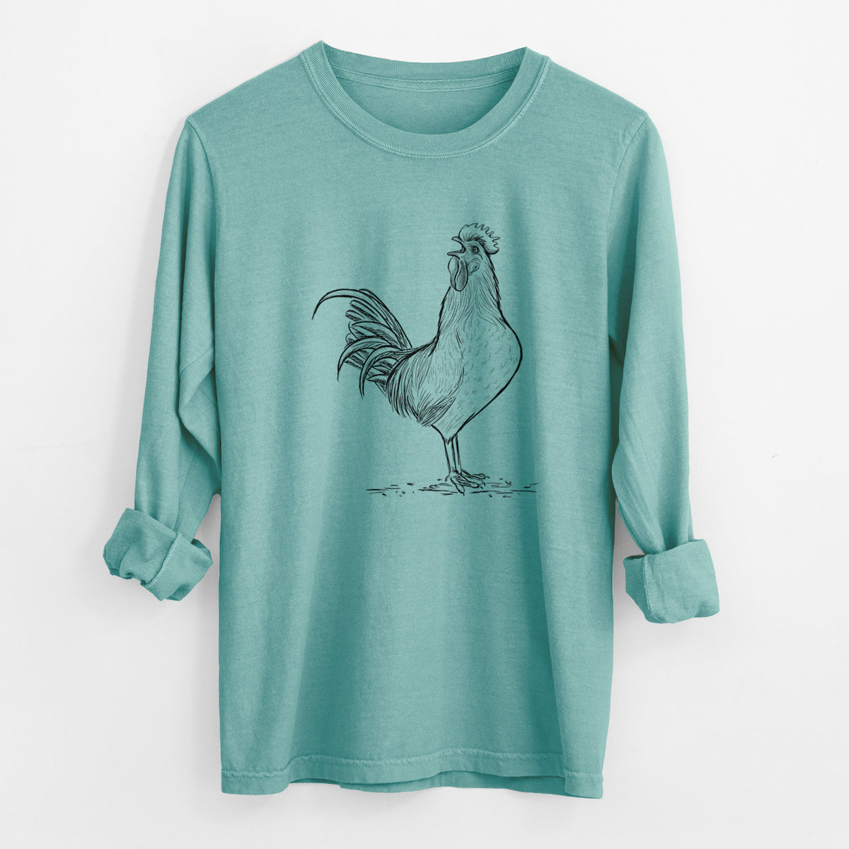 Crowing Rooster - Brown Leghorn Chicken - Unisex Comfort Colors 100% Cotton Long Sleeve