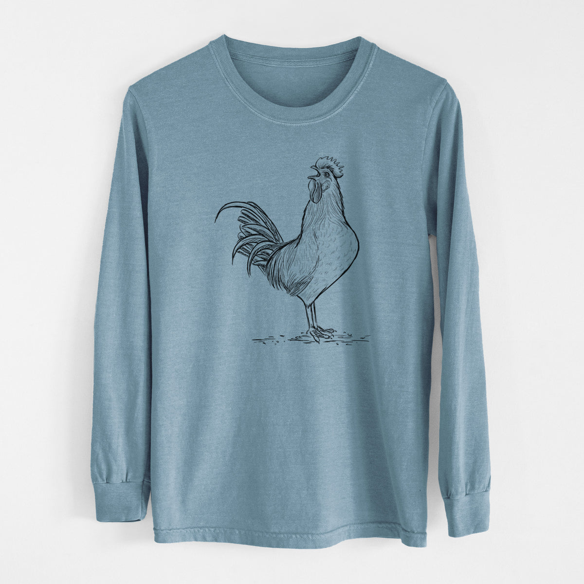 Crowing Rooster - Brown Leghorn Chicken - Men&#39;s Heavyweight 100% Cotton Long Sleeve