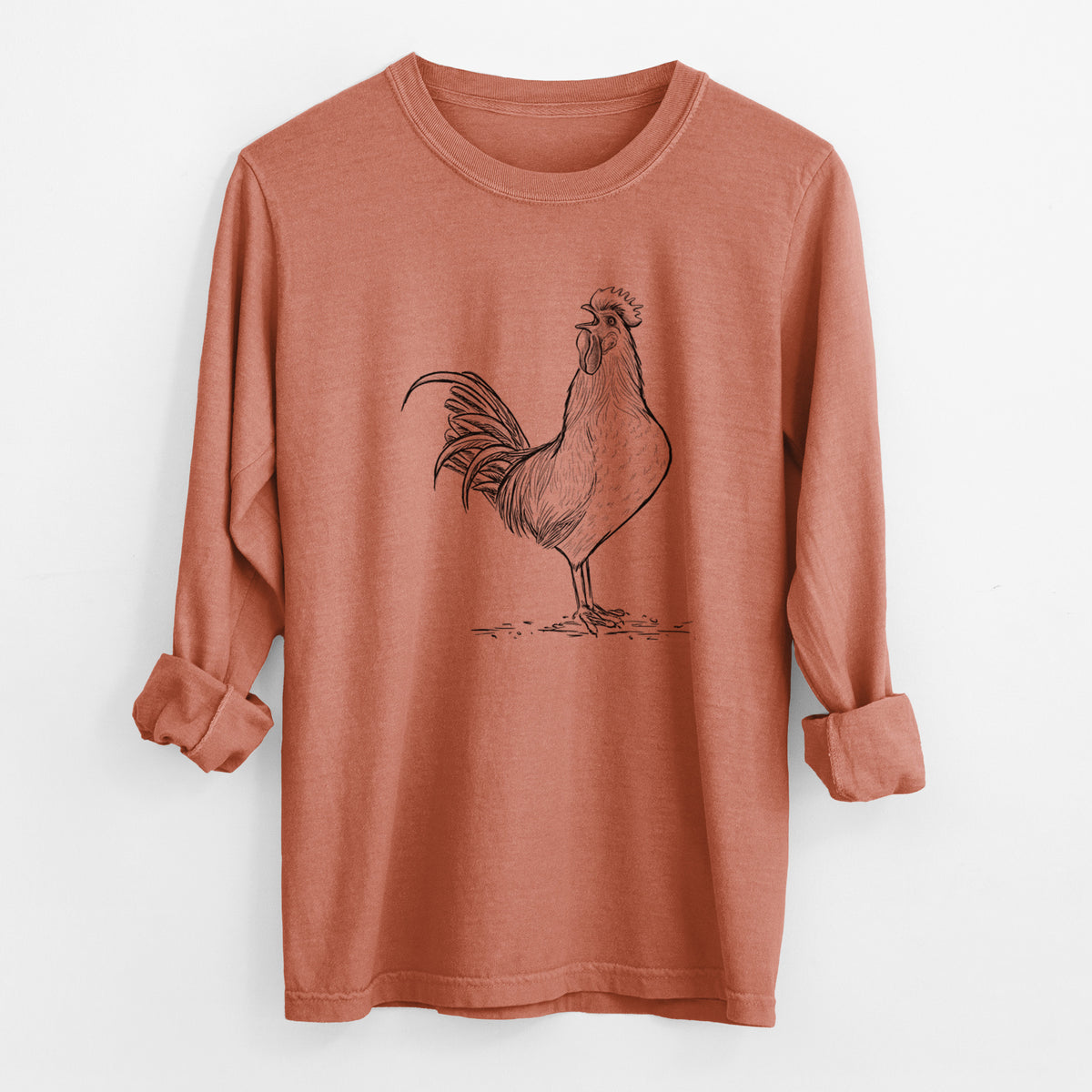 Crowing Rooster - Brown Leghorn Chicken - Unisex Comfort Colors 100% Cotton Long Sleeve