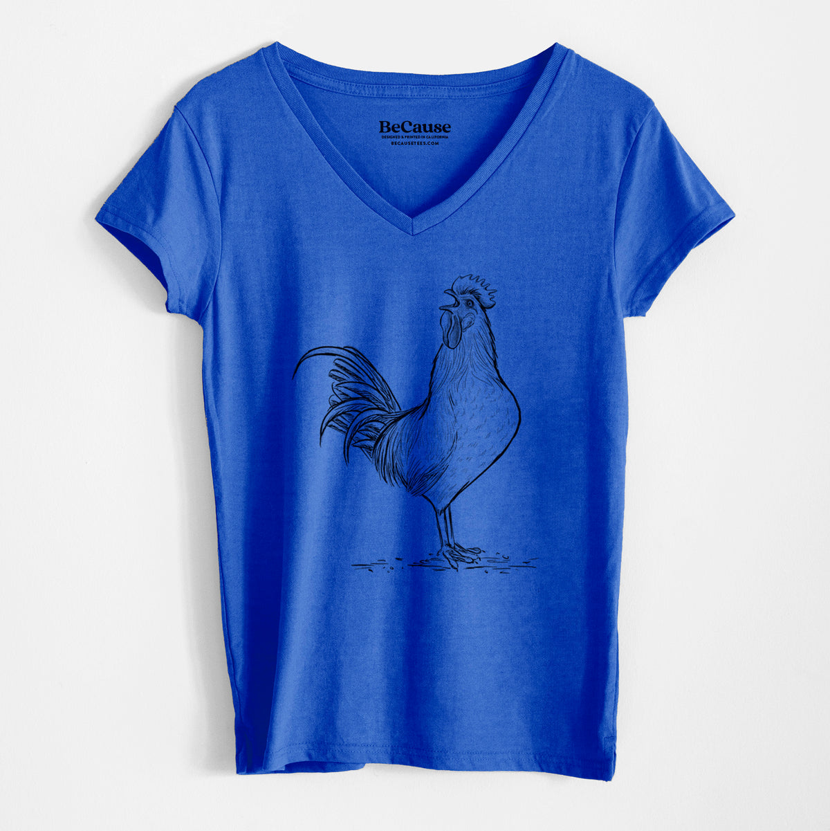 Crowing Rooster - Brown Leghorn Chicken - Women&#39;s 100% Recycled V-neck