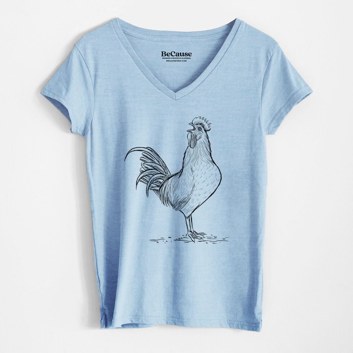 Crowing Rooster - Brown Leghorn Chicken - Women&#39;s 100% Recycled V-neck