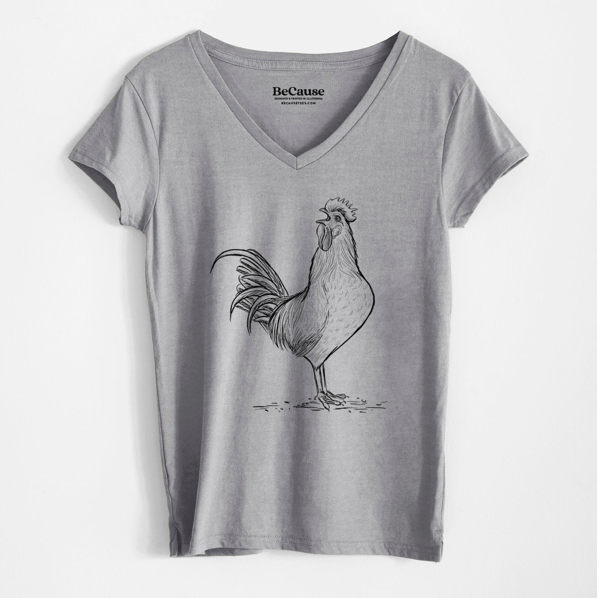 Crowing Rooster - Brown Leghorn Chicken - Women&#39;s 100% Recycled V-neck