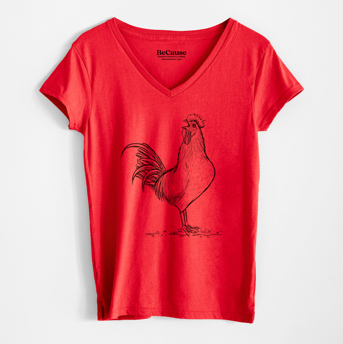 Crowing Rooster - Brown Leghorn Chicken - Women&#39;s 100% Recycled V-neck