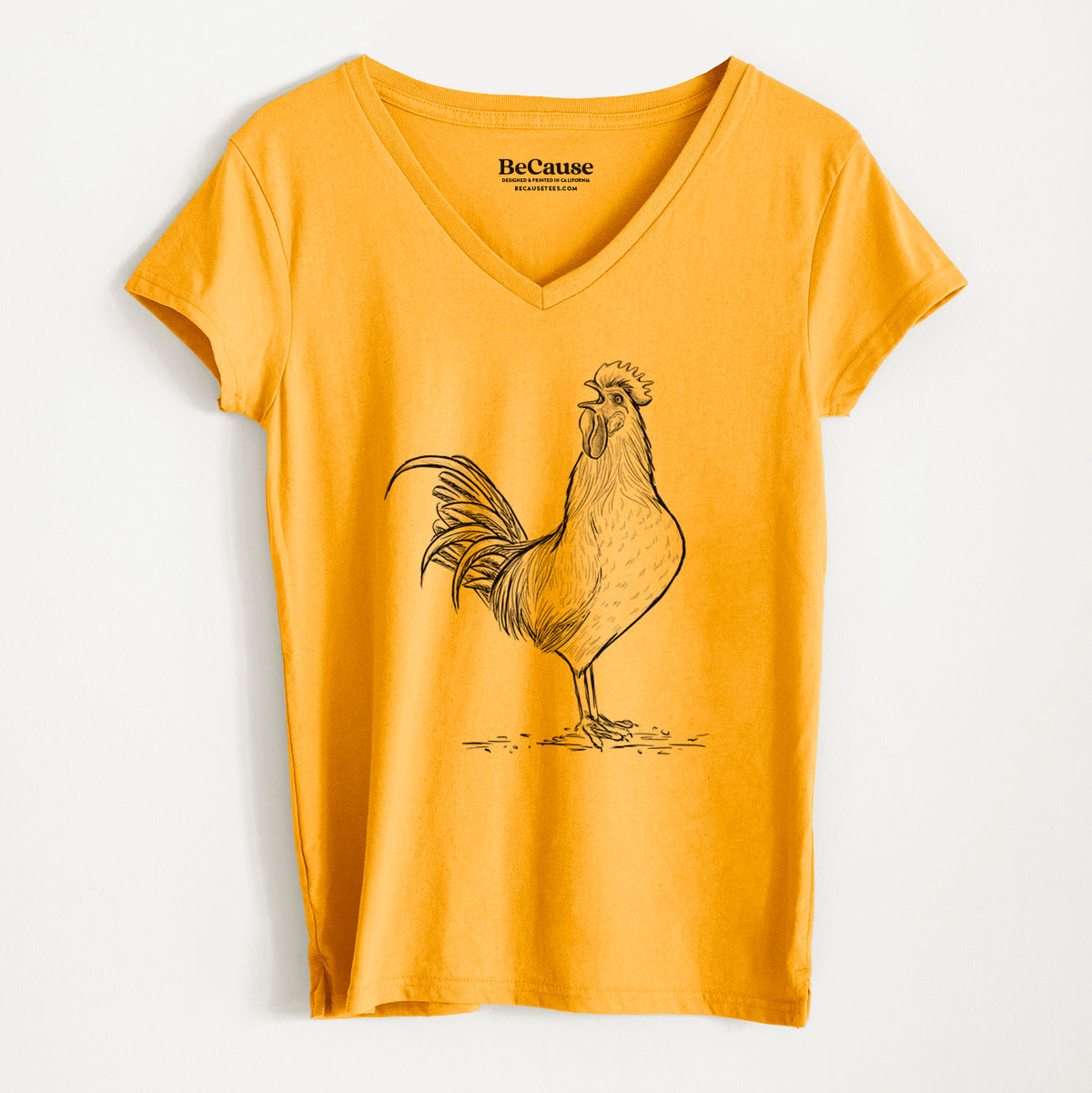 Crowing Rooster - Brown Leghorn Chicken - Women&#39;s 100% Recycled V-neck