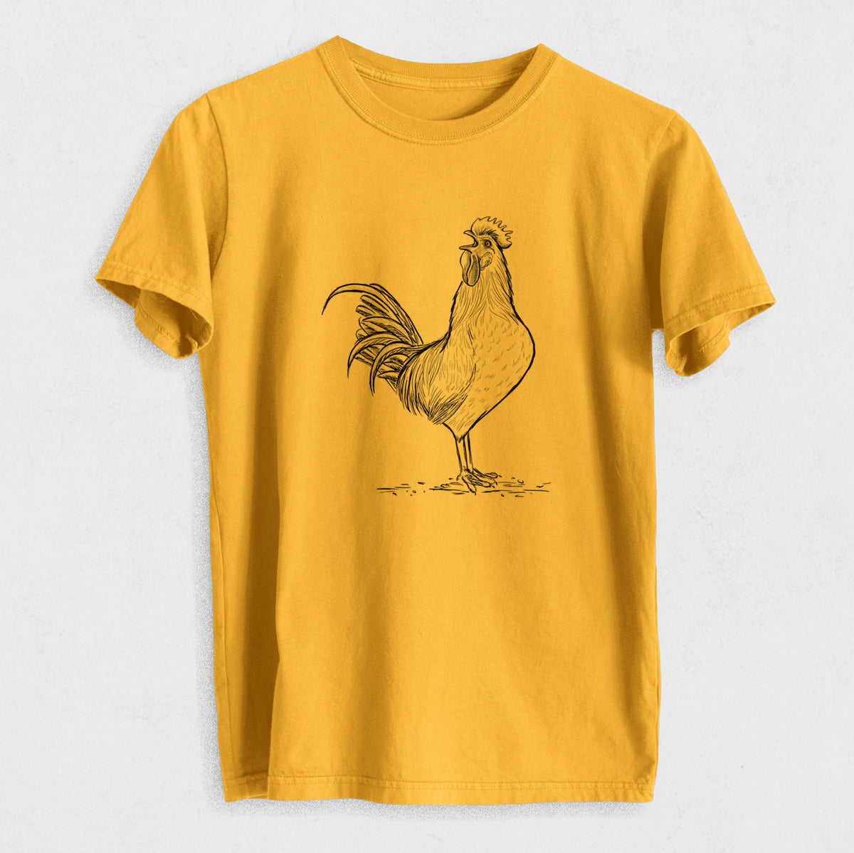 Crowing Rooster - Brown Leghorn Chicken - Heavyweight Men&#39;s 100% Organic Cotton Tee