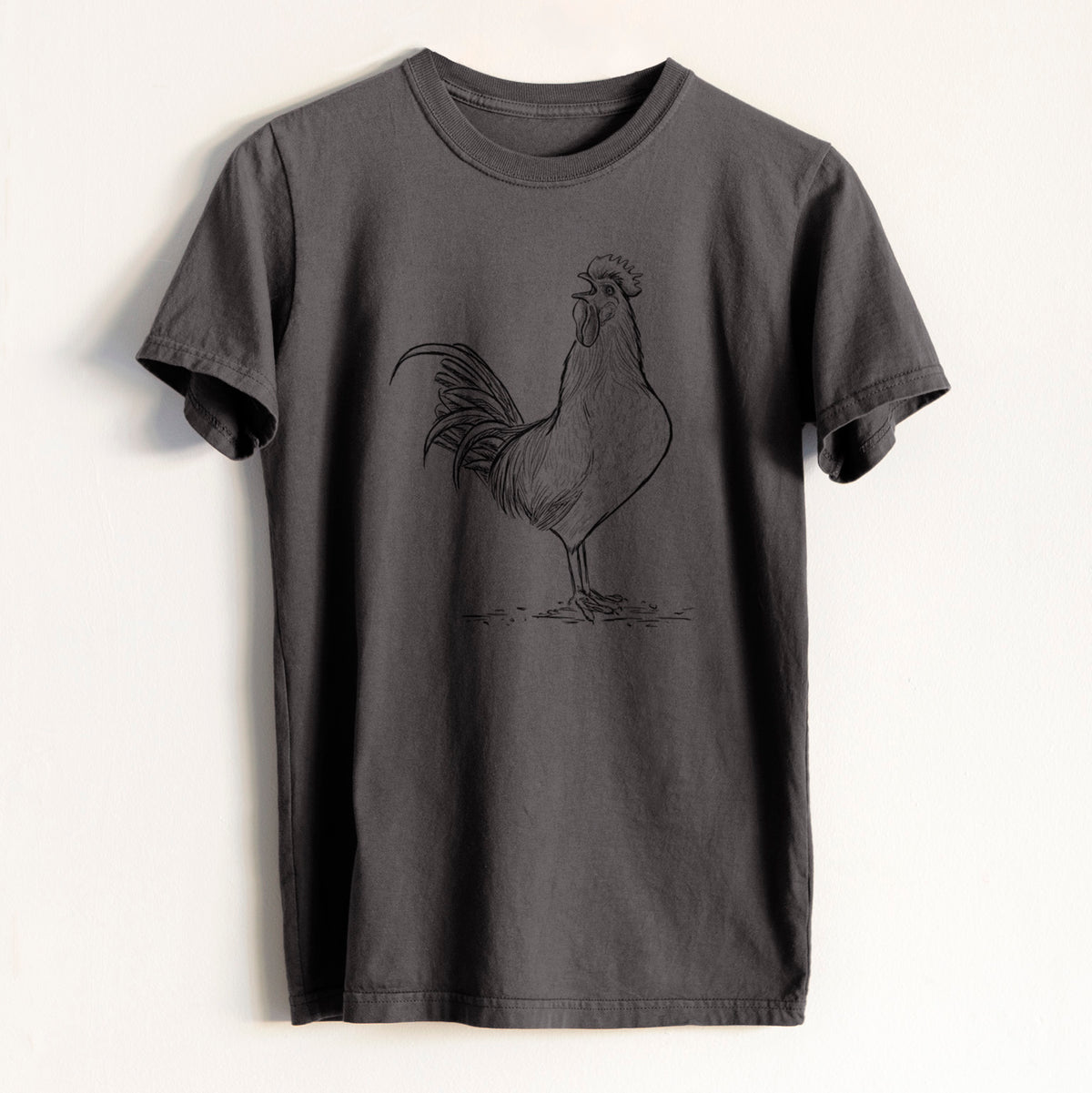 Crowing Rooster - Brown Leghorn Chicken - Heavyweight Men&#39;s 100% Organic Cotton Tee