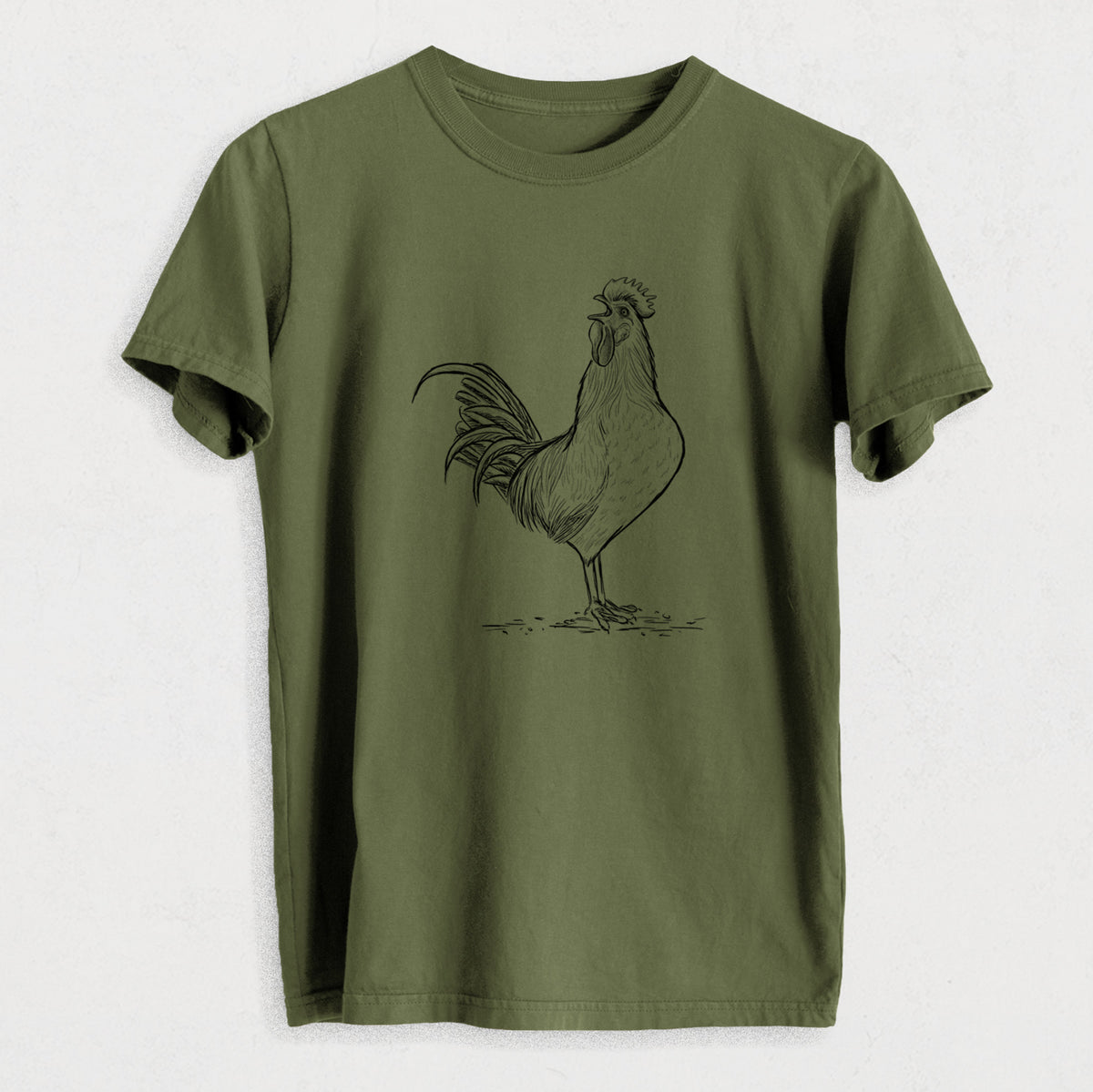 Crowing Rooster - Brown Leghorn Chicken - Heavyweight Men&#39;s 100% Organic Cotton Tee