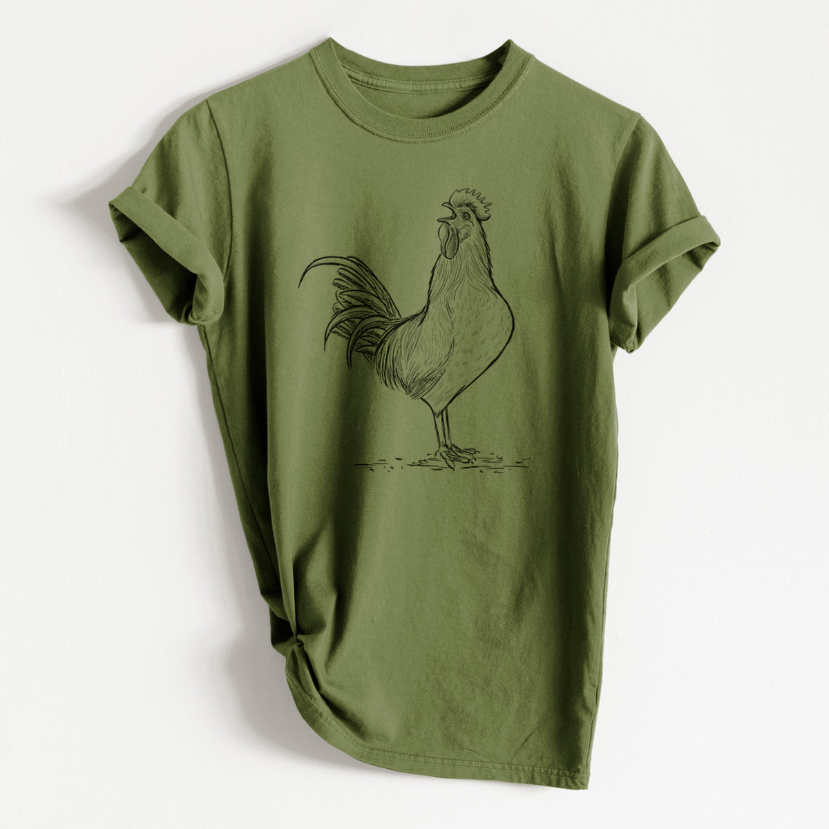 Crowing Rooster - Brown Leghorn Chicken - Heavyweight Men&#39;s 100% Organic Cotton Tee