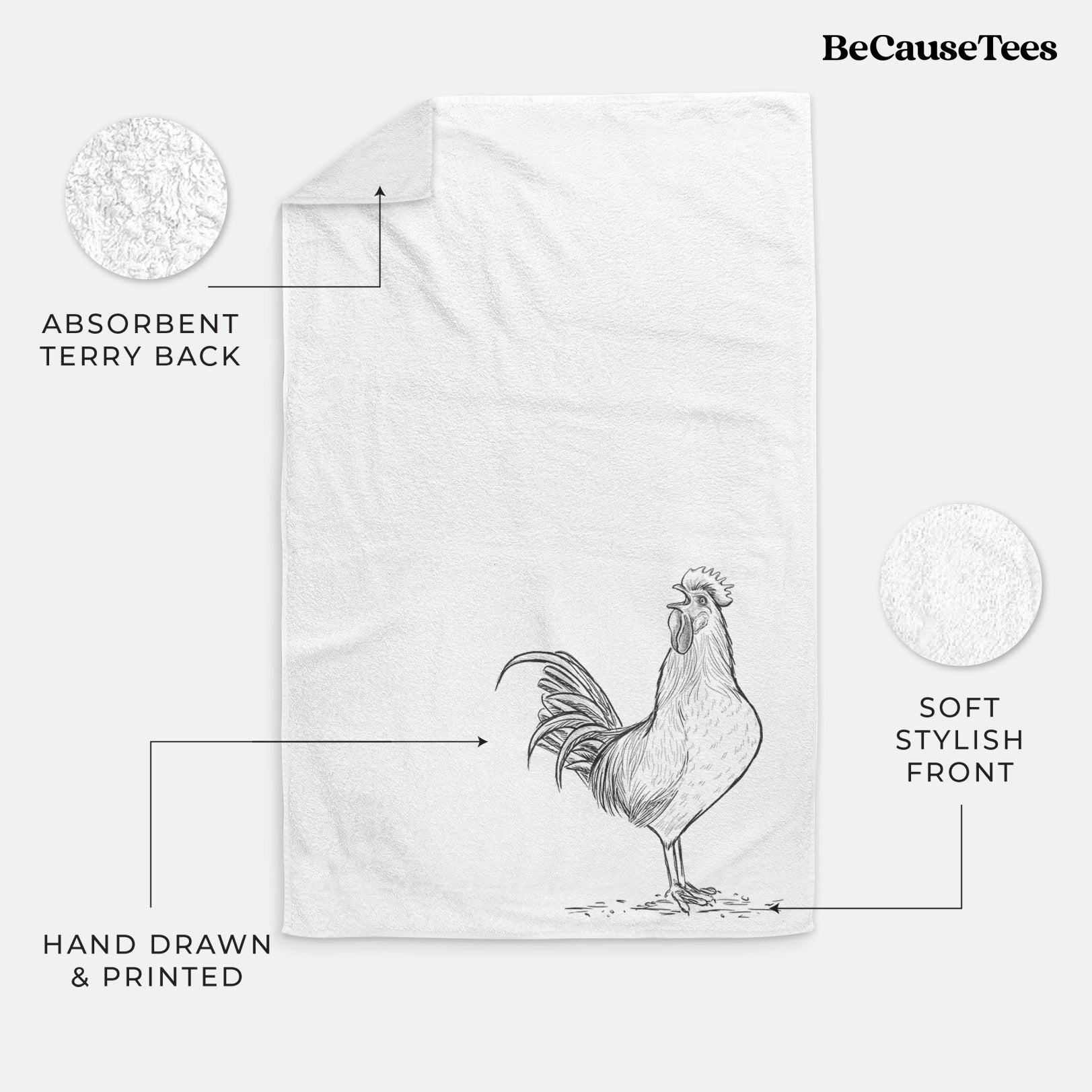 Crowing Rooster - Brown Leghorn Chicken Premium Decorative Hand Towel
