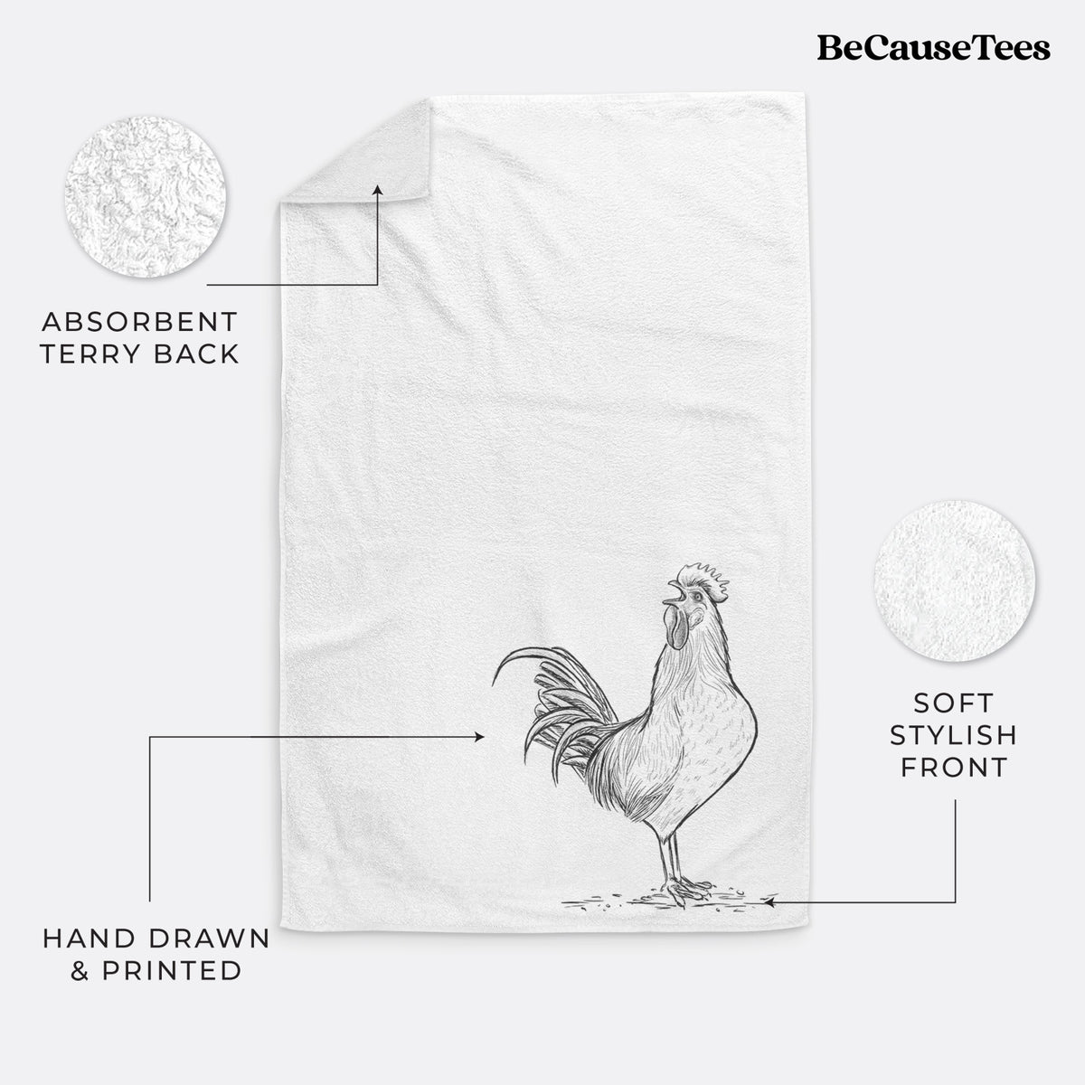 Crowing Rooster - Brown Leghorn Chicken Premium Decorative Hand Towel