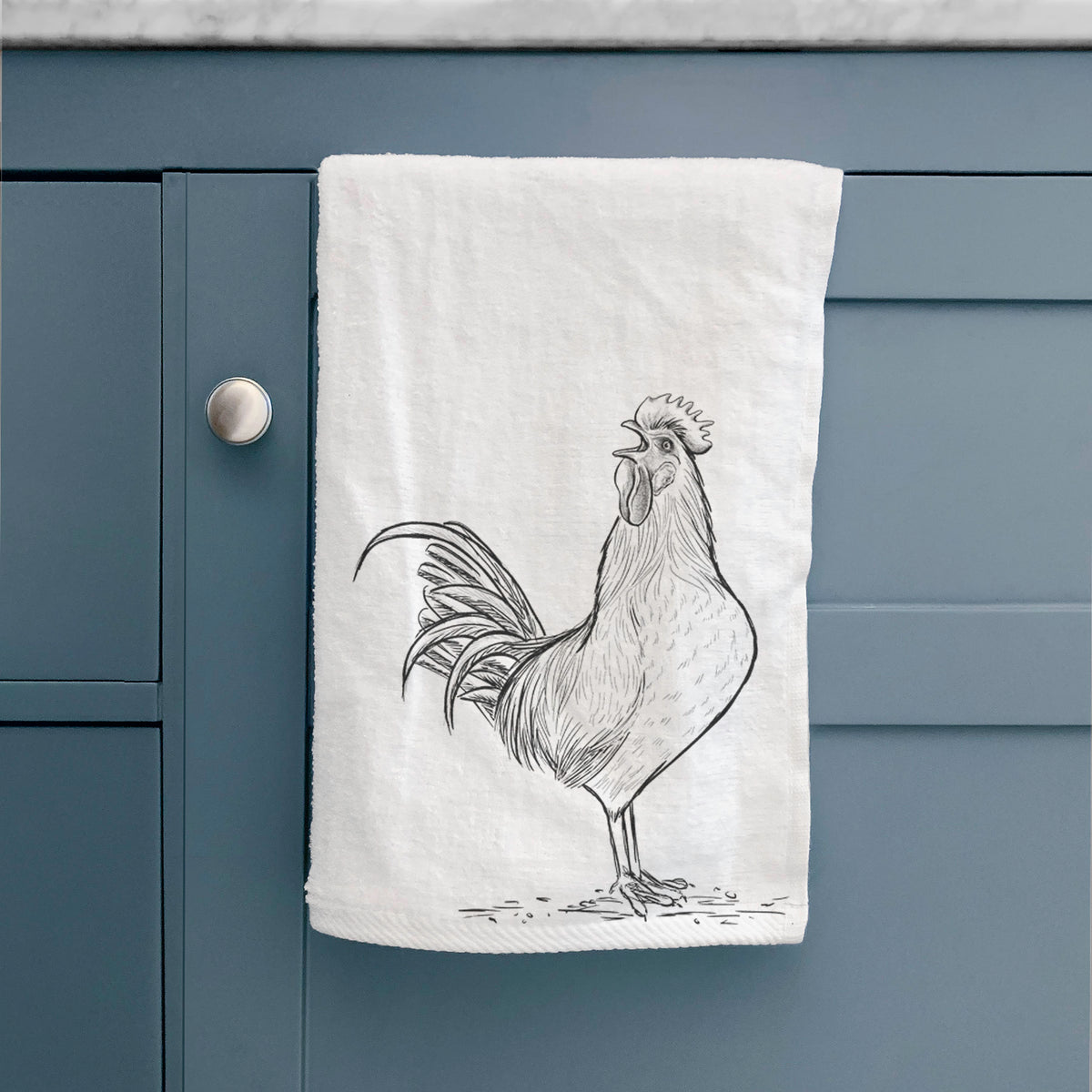 Crowing Rooster - Brown Leghorn Chicken Premium Decorative Hand Towel