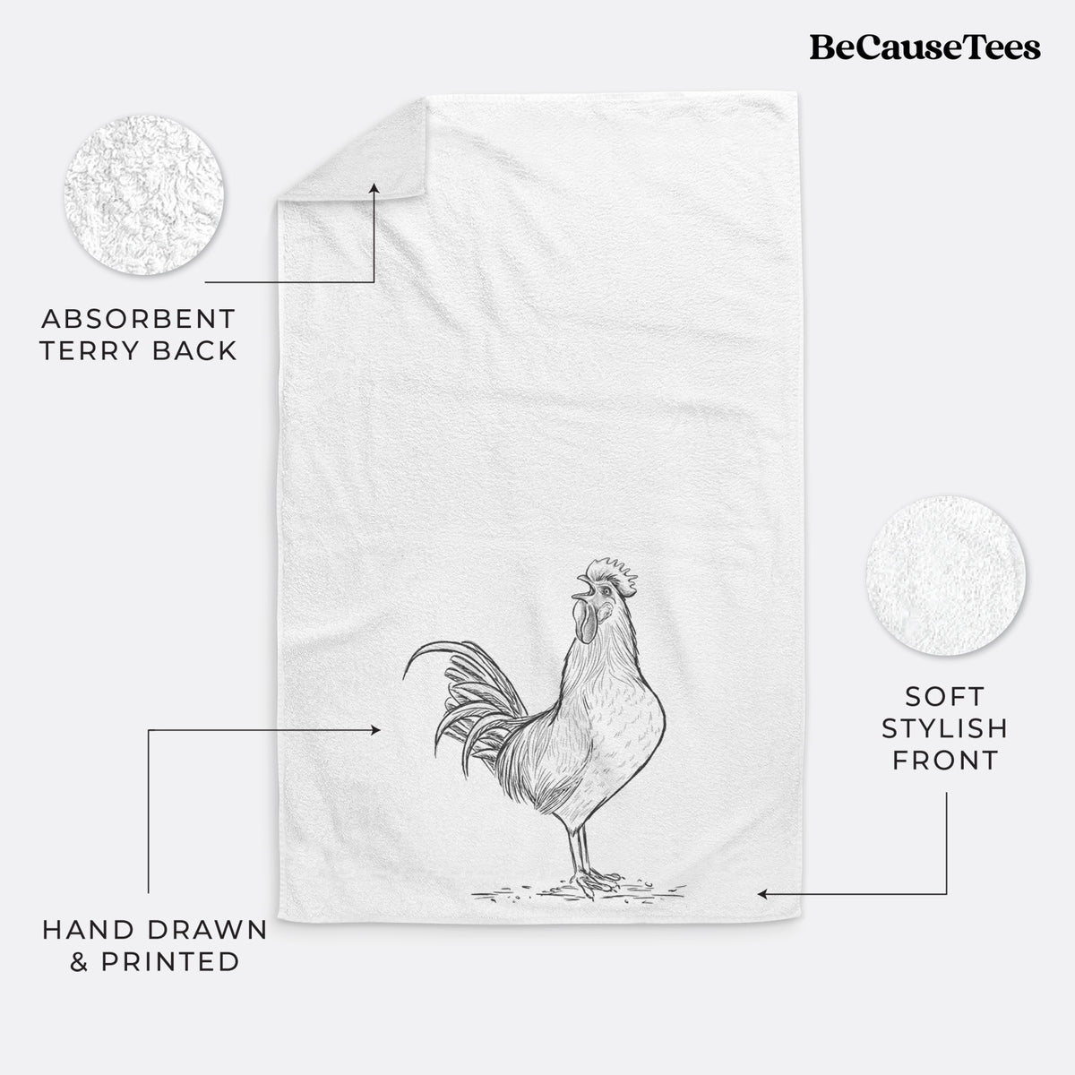 Crowing Rooster - Brown Leghorn Chicken Premium Decorative Hand Towel