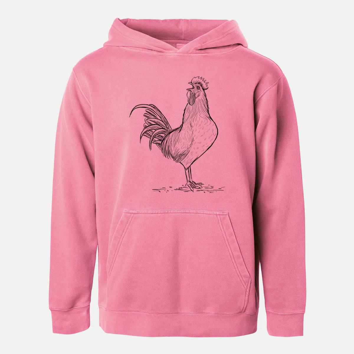 Crowing Rooster - Brown Leghorn Chicken - Youth Pigment Dyed Hoodie