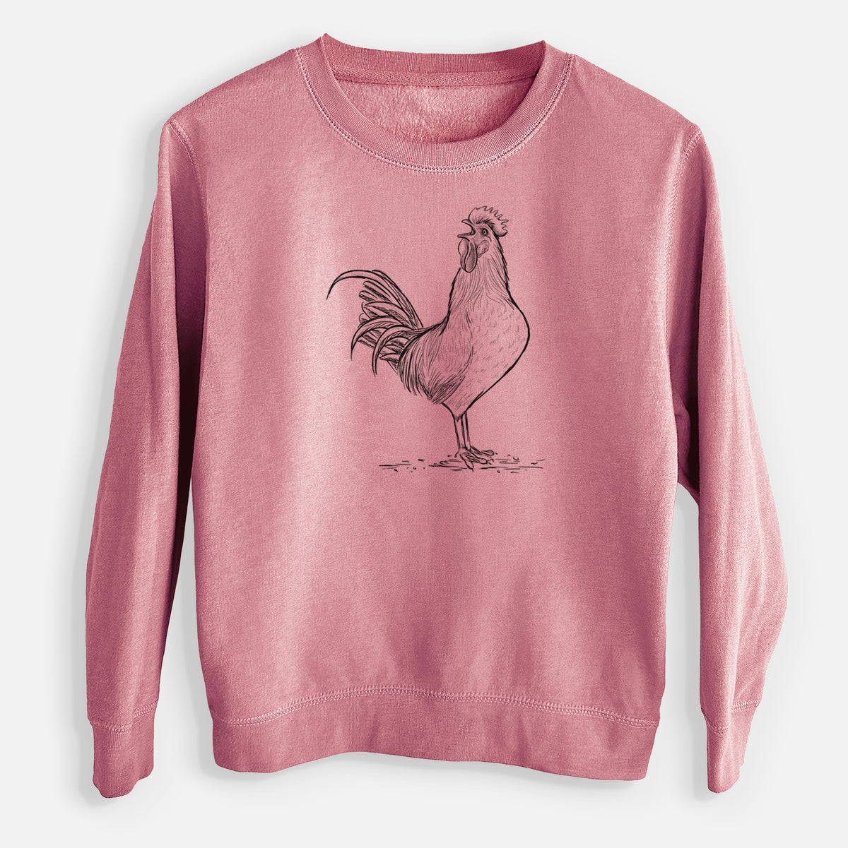 Crowing Rooster - Brown Leghorn Chicken - Youth Lightweight Crewneck Sweatshirt