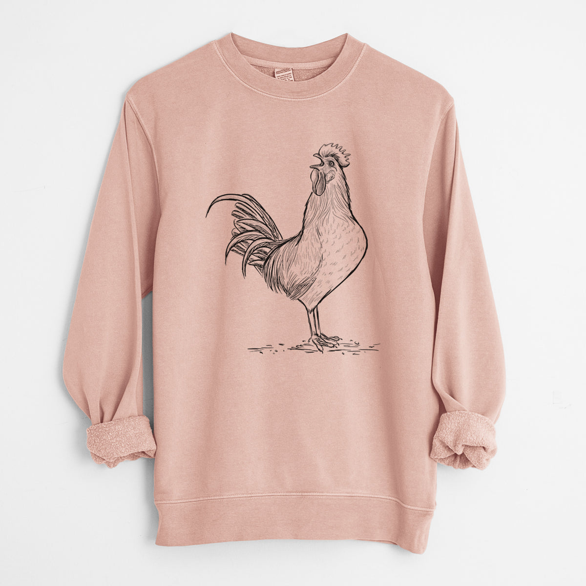 Crowing Rooster - Brown Leghorn Chicken - Unisex Pigment Dyed Crew Sweatshirt