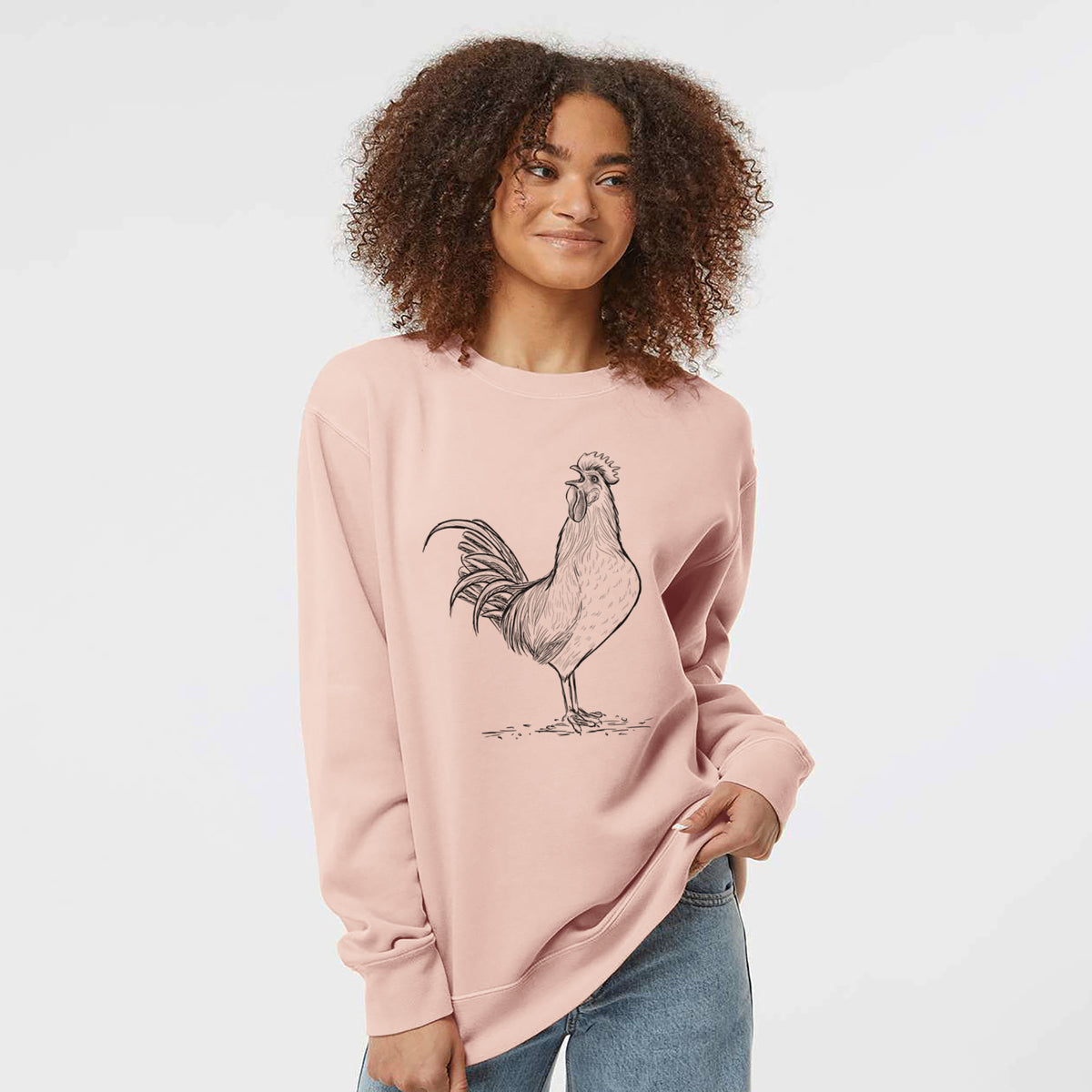 Crowing Rooster - Brown Leghorn Chicken - Unisex Pigment Dyed Crew Sweatshirt