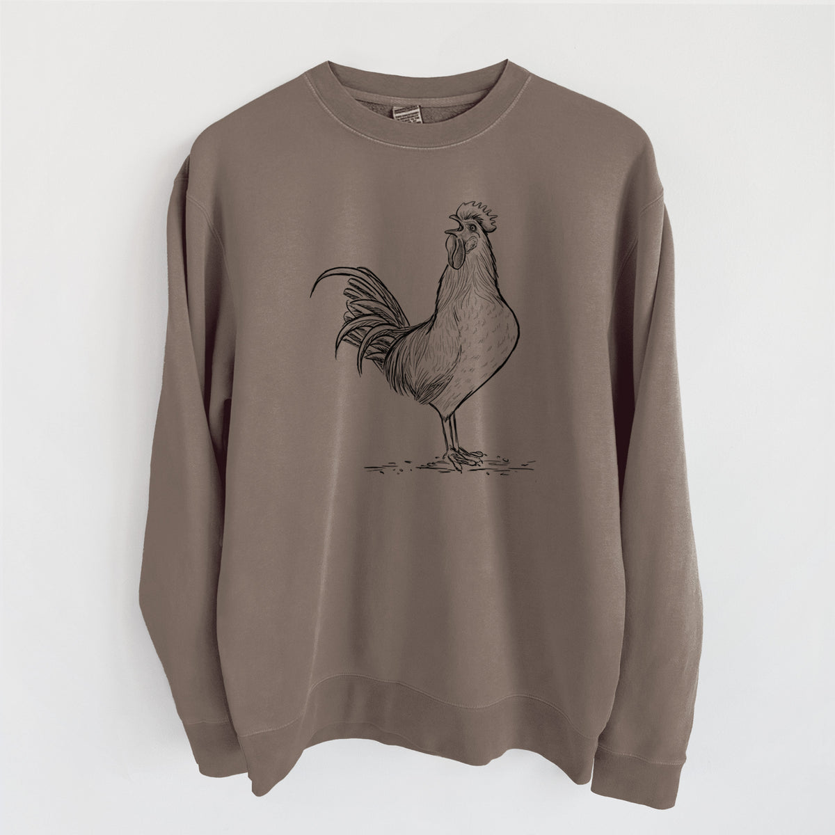 Crowing Rooster - Brown Leghorn Chicken - Unisex Pigment Dyed Crew Sweatshirt in Espresso Brown Color