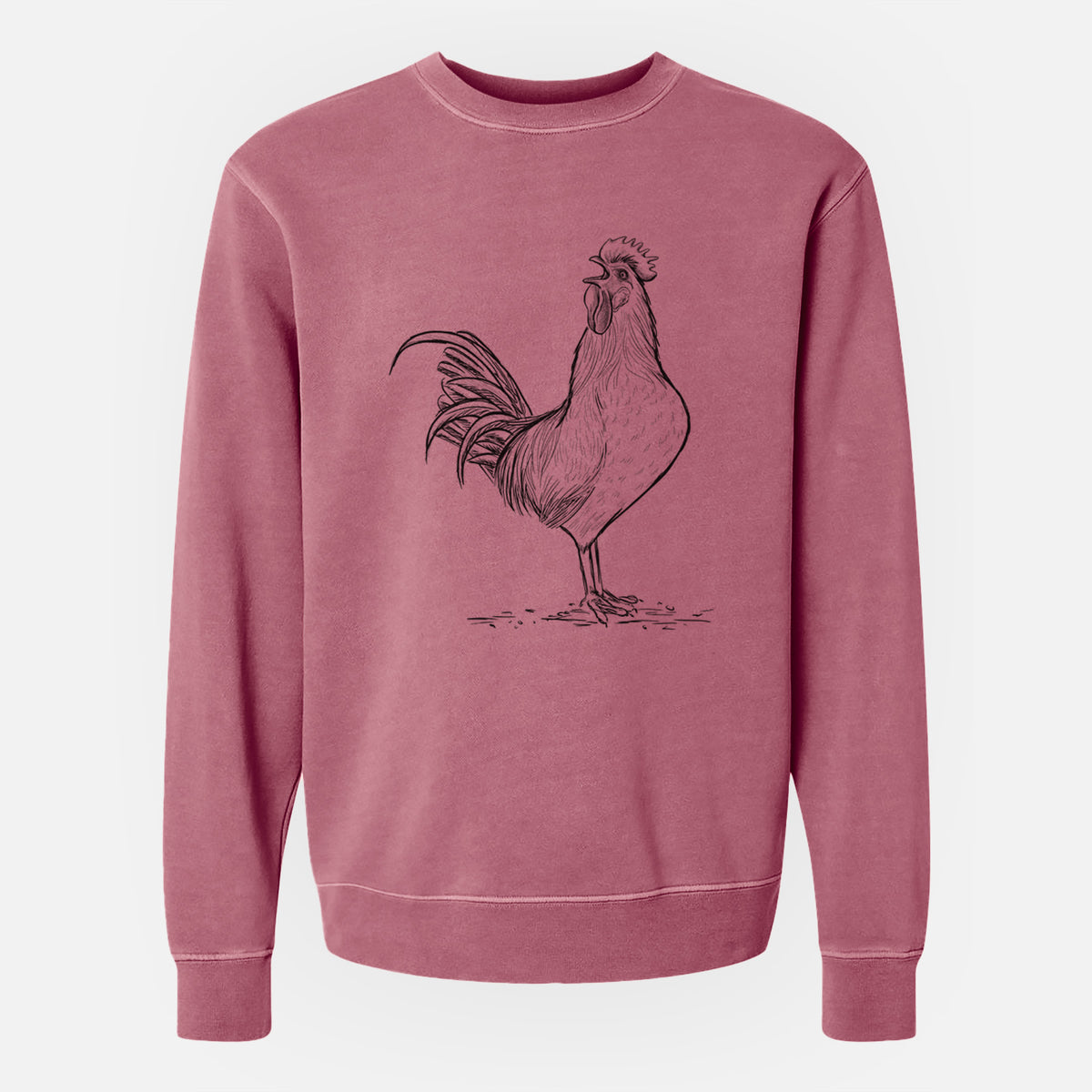 Crowing Rooster - Brown Leghorn Chicken - Unisex Pigment Dyed Crew Sweatshirt