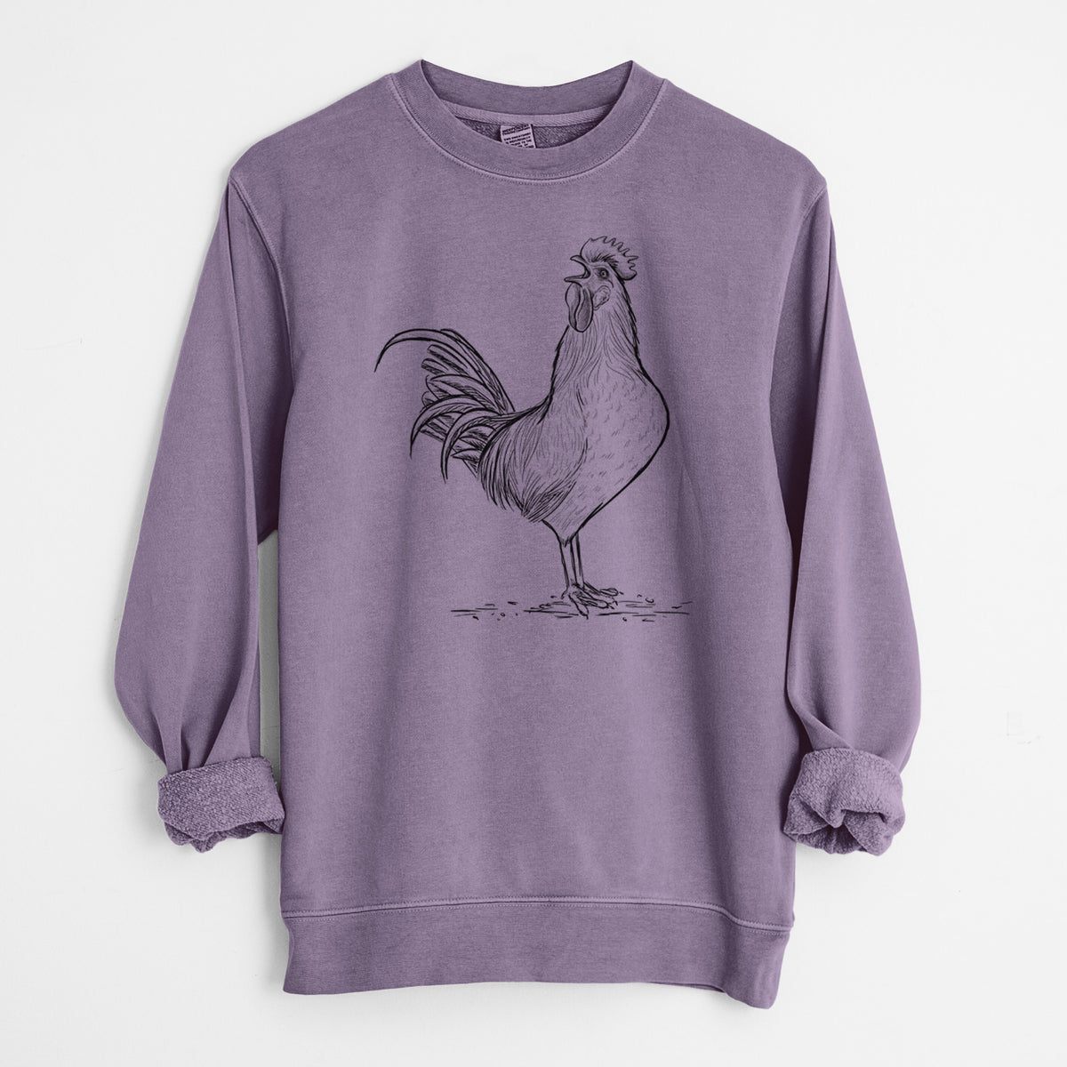 Crowing Rooster - Brown Leghorn Chicken - Unisex Pigment Dyed Crew Sweatshirt