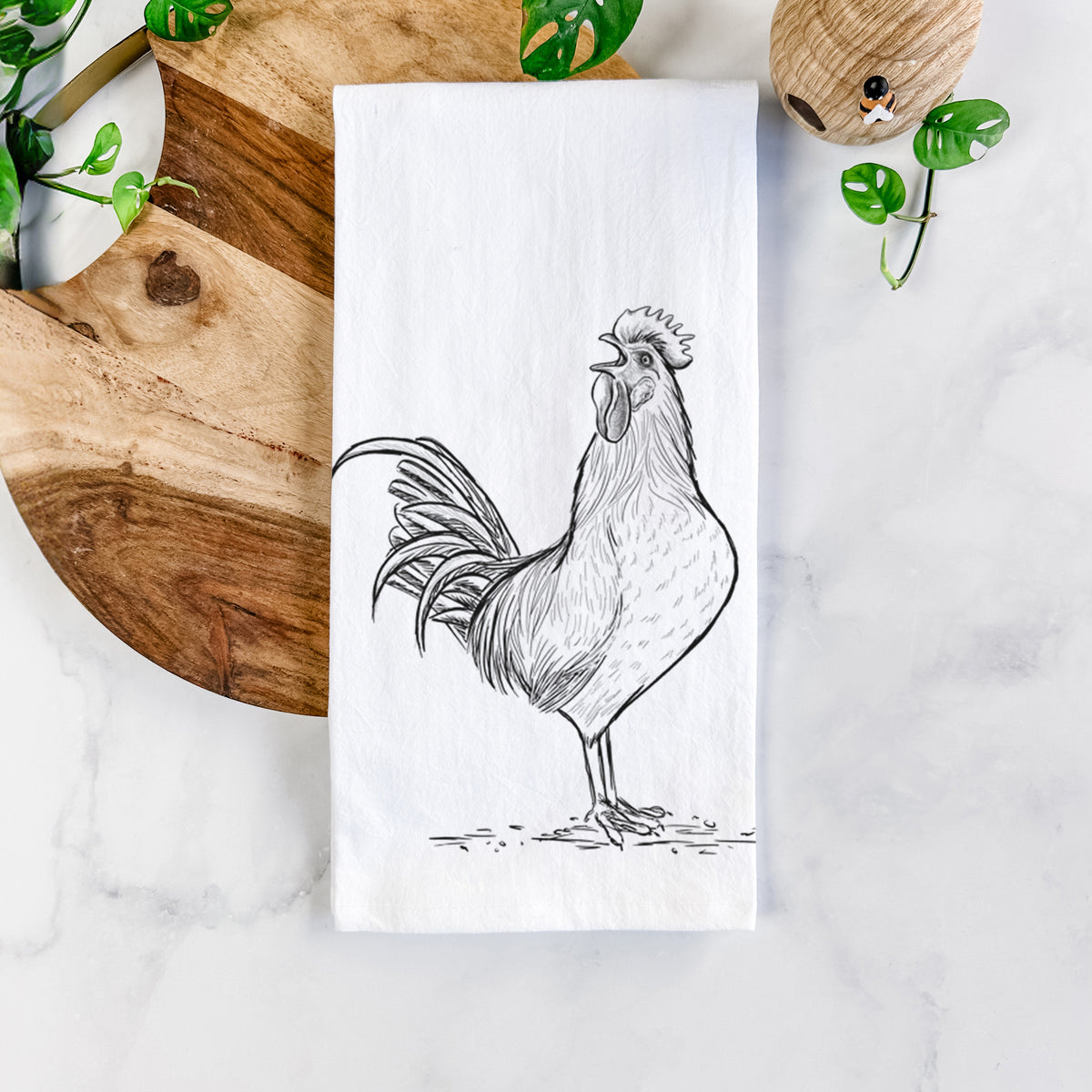 Crowing Rooster - Brown Leghorn Chicken Tea Towel