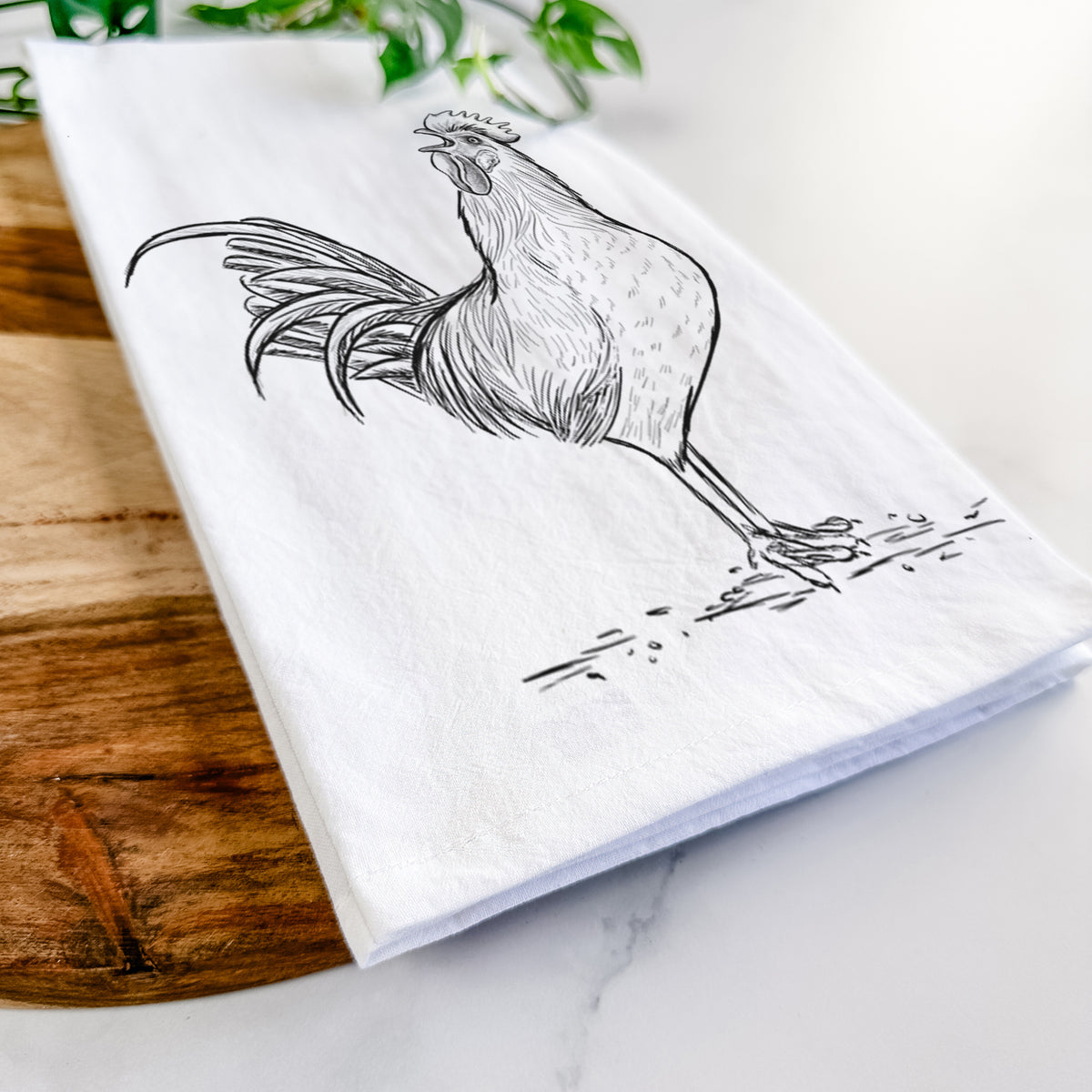 Crowing Rooster - Brown Leghorn Chicken Tea Towel