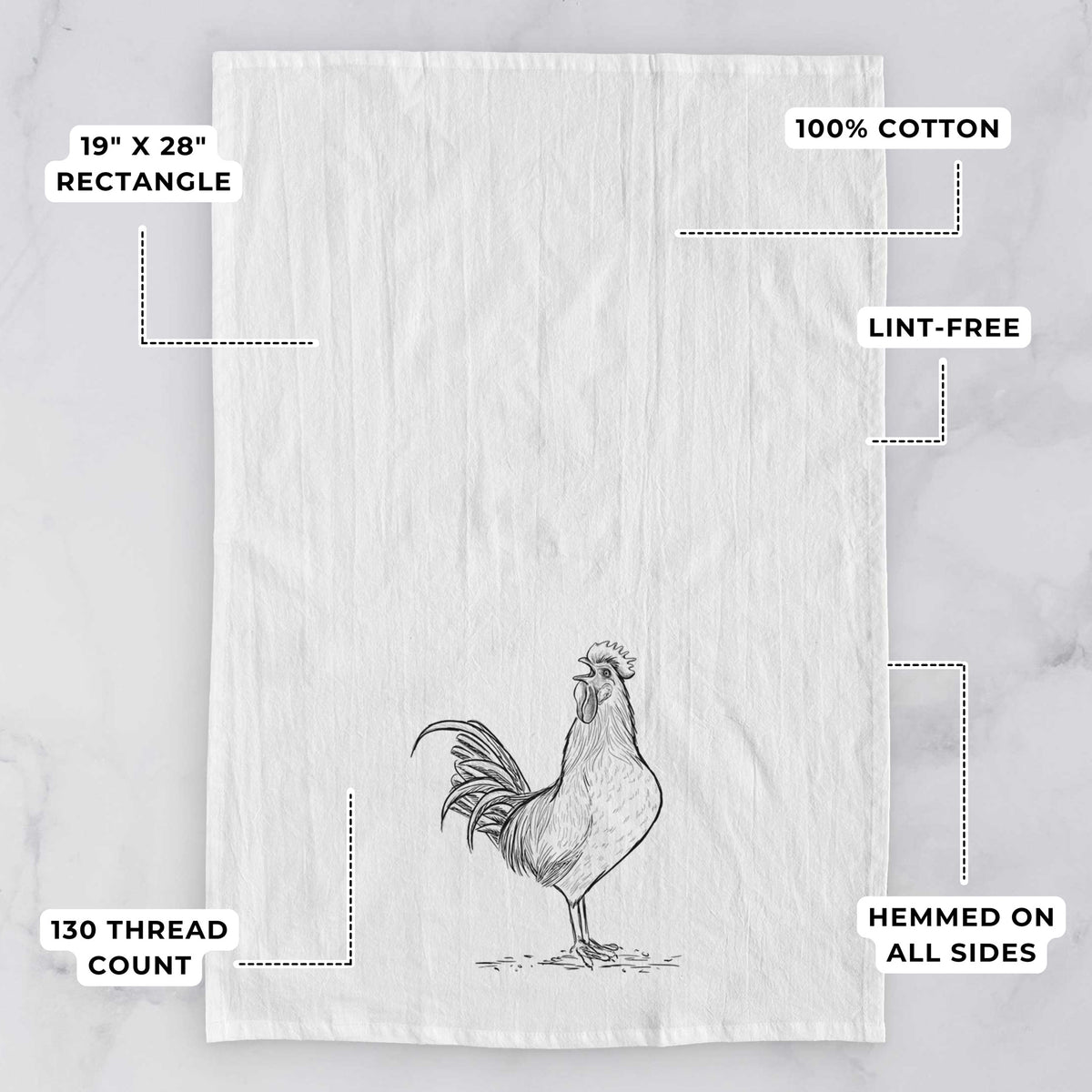 Crowing Rooster - Brown Leghorn Chicken Tea Towel