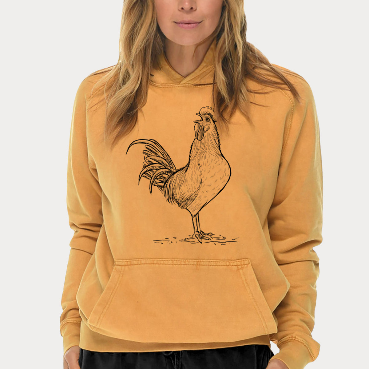 Crowing Rooster - Brown Leghorn Chicken  - Mid-Weight Unisex Vintage 100% Cotton Hoodie