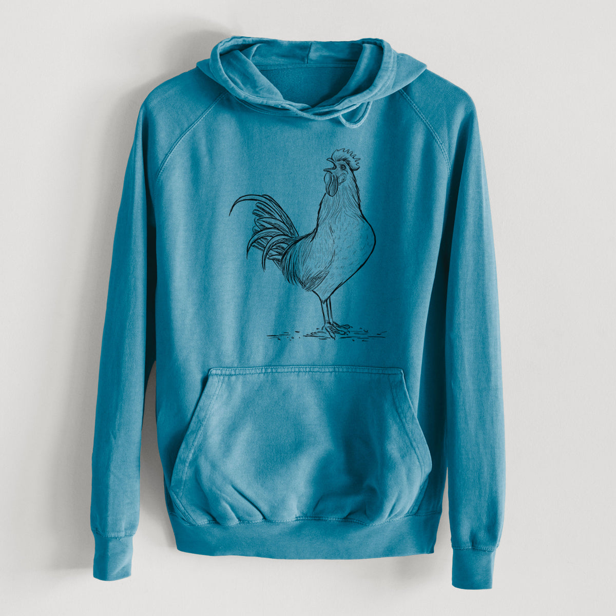 Crowing Rooster - Brown Leghorn Chicken  - Mid-Weight Unisex Vintage 100% Cotton Hoodie