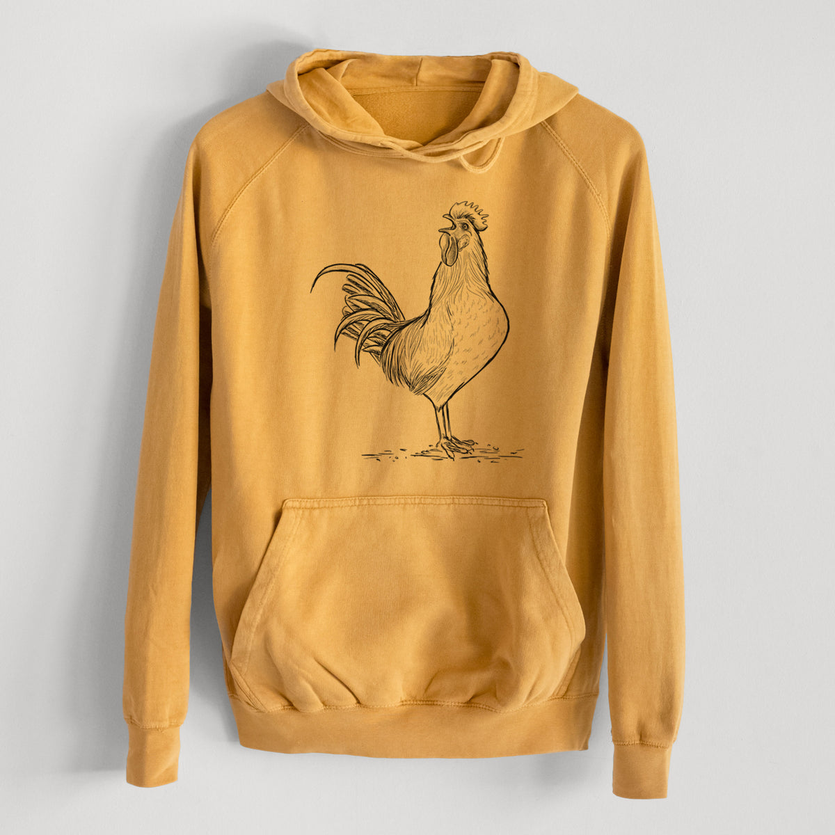 Crowing Rooster - Brown Leghorn Chicken  - Mid-Weight Unisex Vintage 100% Cotton Hoodie