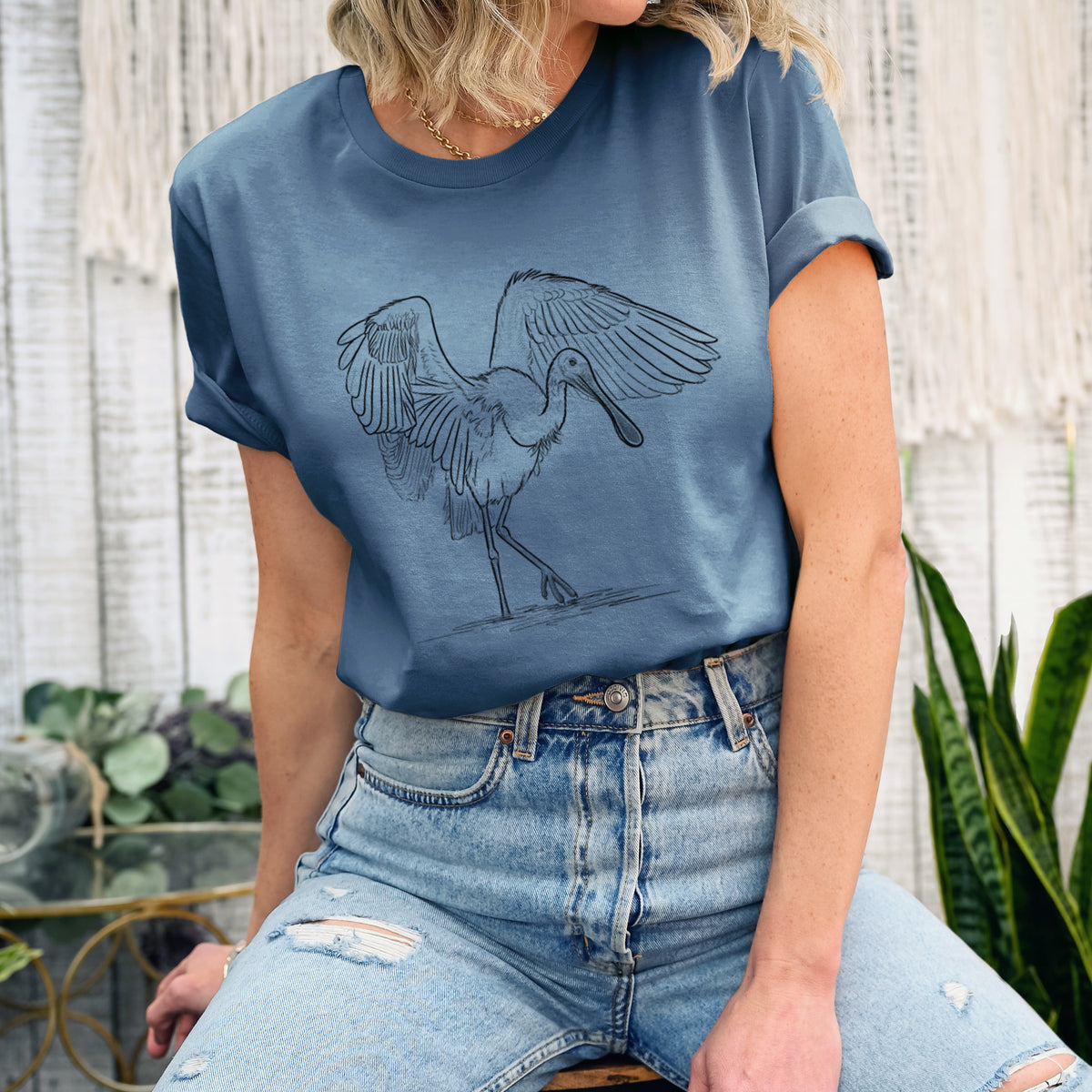 Roseate Spoonbill - Platalea ajaja - Lightweight 100% Cotton Unisex Crewneck