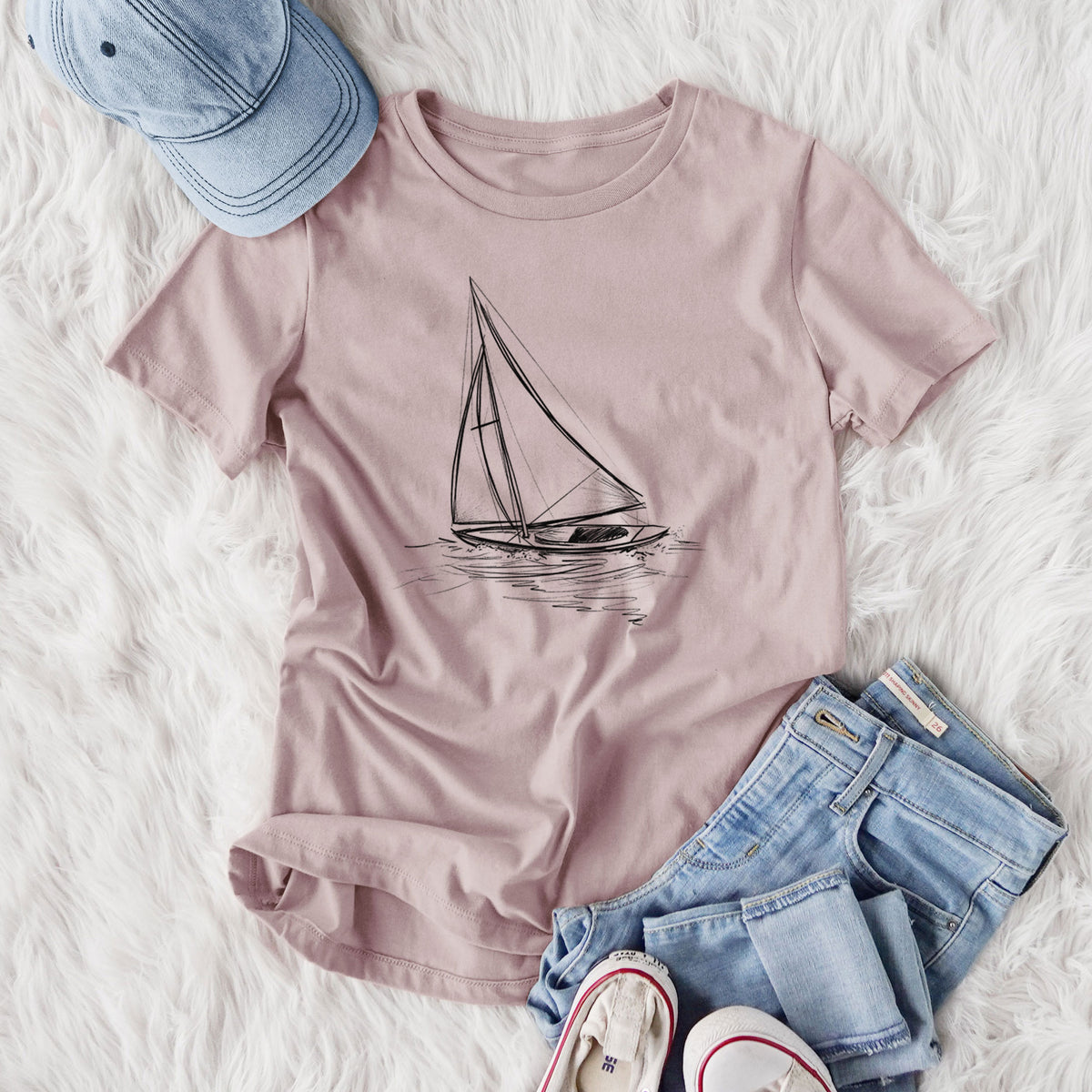 Heading Coastward - Sloop Sailboat - Women's Lightweight Relaxed Fit 100% Cotton Crewneck
