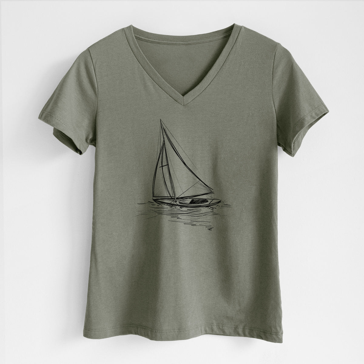 Heading Coastward - Sloop Sailboat - Women's Lightweight Relaxed Fit 100% Cotton V-neck