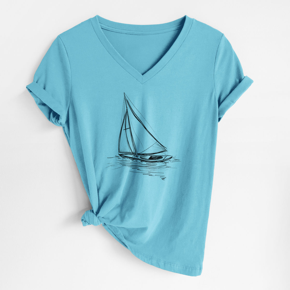 Heading Coastward - Sloop Sailboat - Women's Lightweight Relaxed Fit 100% Cotton V-neck