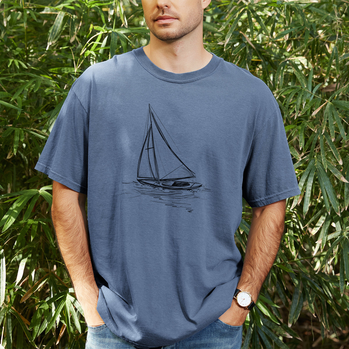 Heading Coastward - Sloop Sailboat - Unisex Comfort Colors Garment-Dyed Heavyweight T-shirt