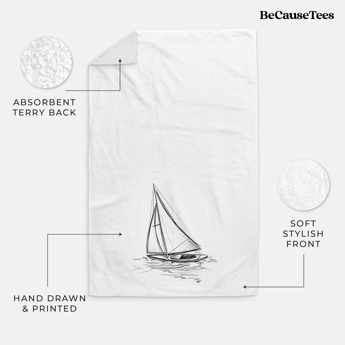 Heading Coastward - Sloop Sailboat Premium Decorative Hand Towel