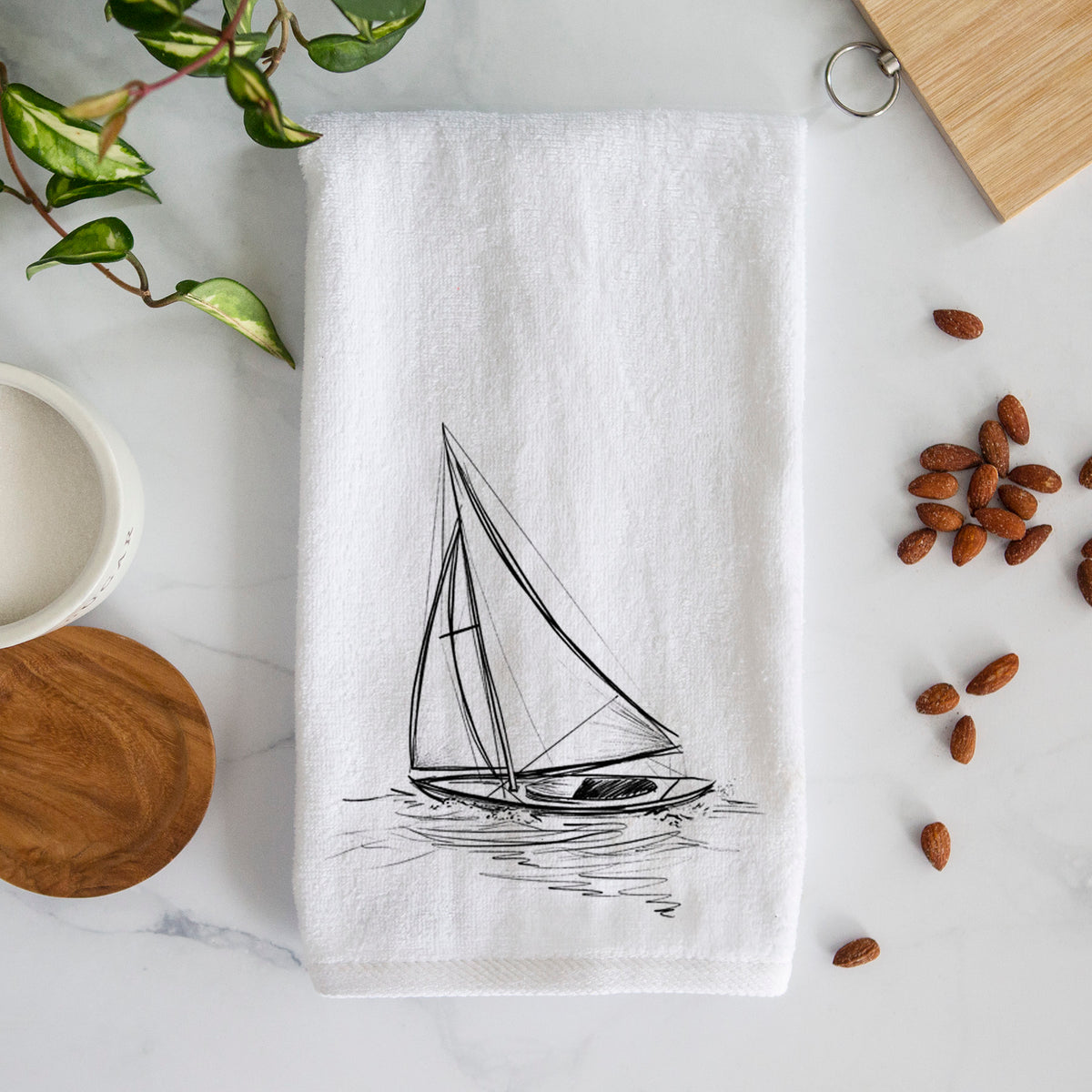 Heading Coastward - Sloop Sailboat Premium Decorative Hand Towel