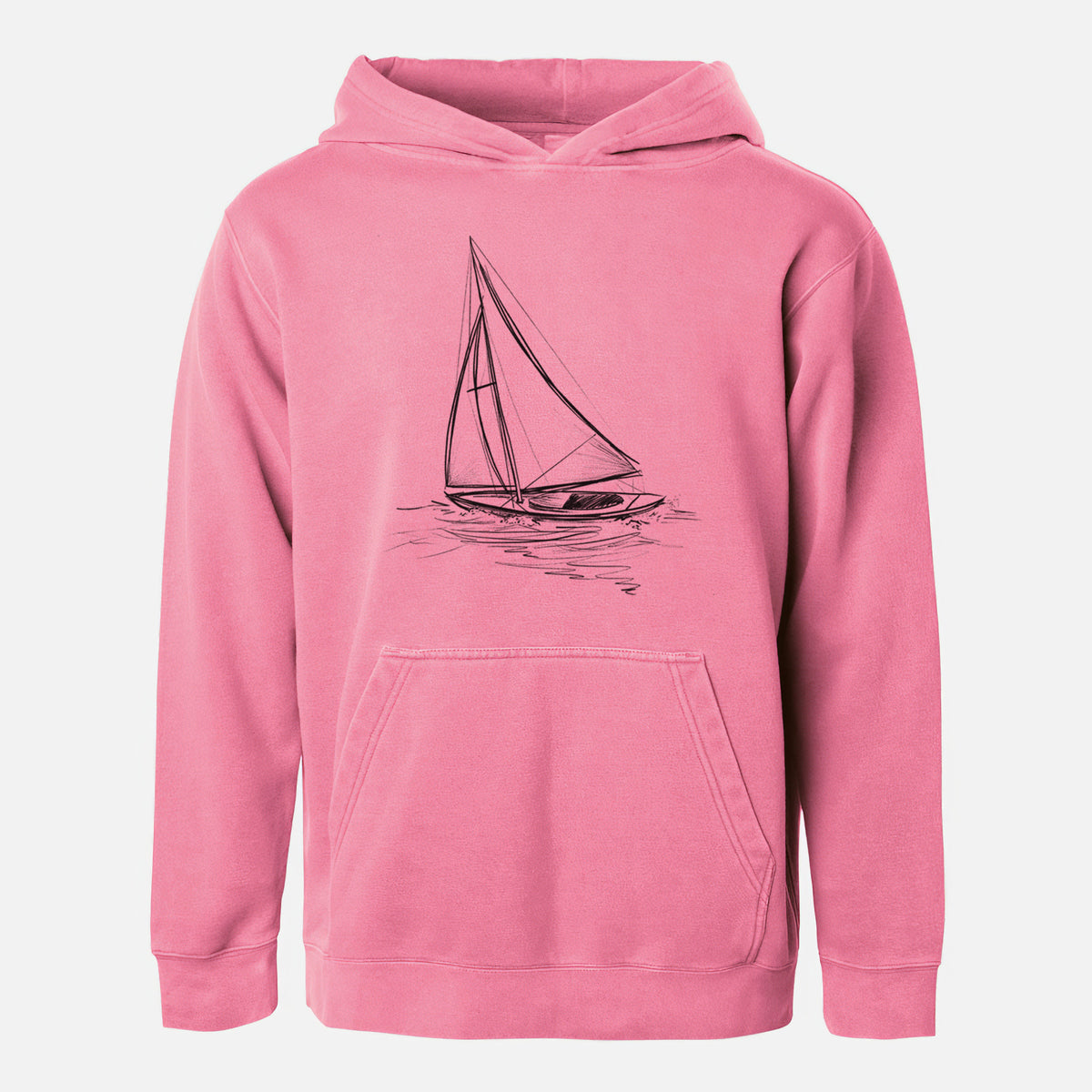 Heading Coastward - Sloop Sailboat - Youth Pigment Dyed Hoodie