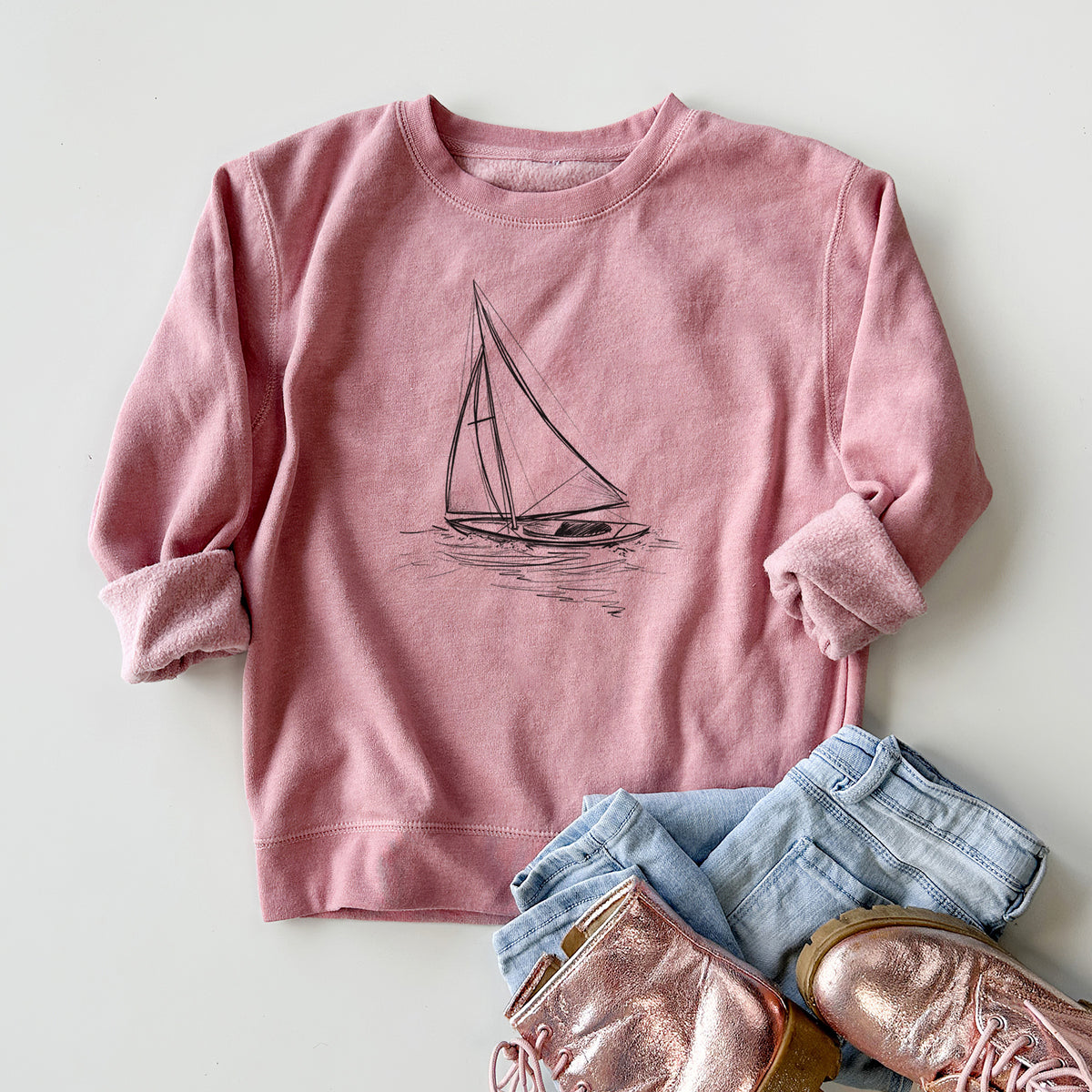 Heading Coastward - Sloop Sailboat - Youth Lightweight Crewneck Sweatshirt