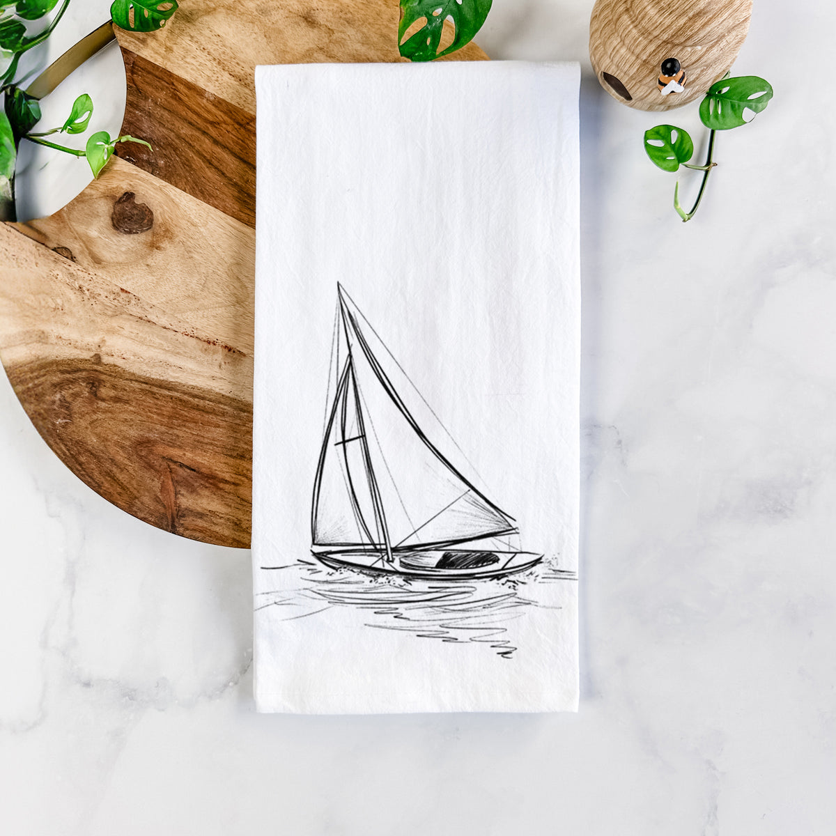 Heading Coastward - Sloop Sailboat Tea Towel